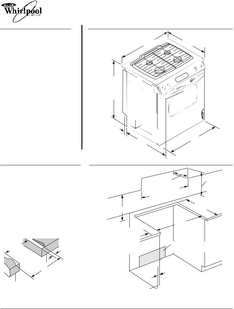 Whirlpool GW397LXUT, GW397LXUB, GW397LXUQ, GW397LXUS, GW399LXUB Dimension Guide