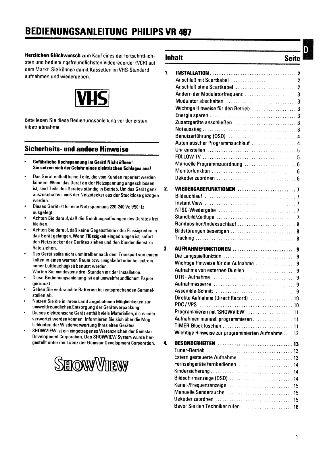 Philips VR487/02 User Manual
