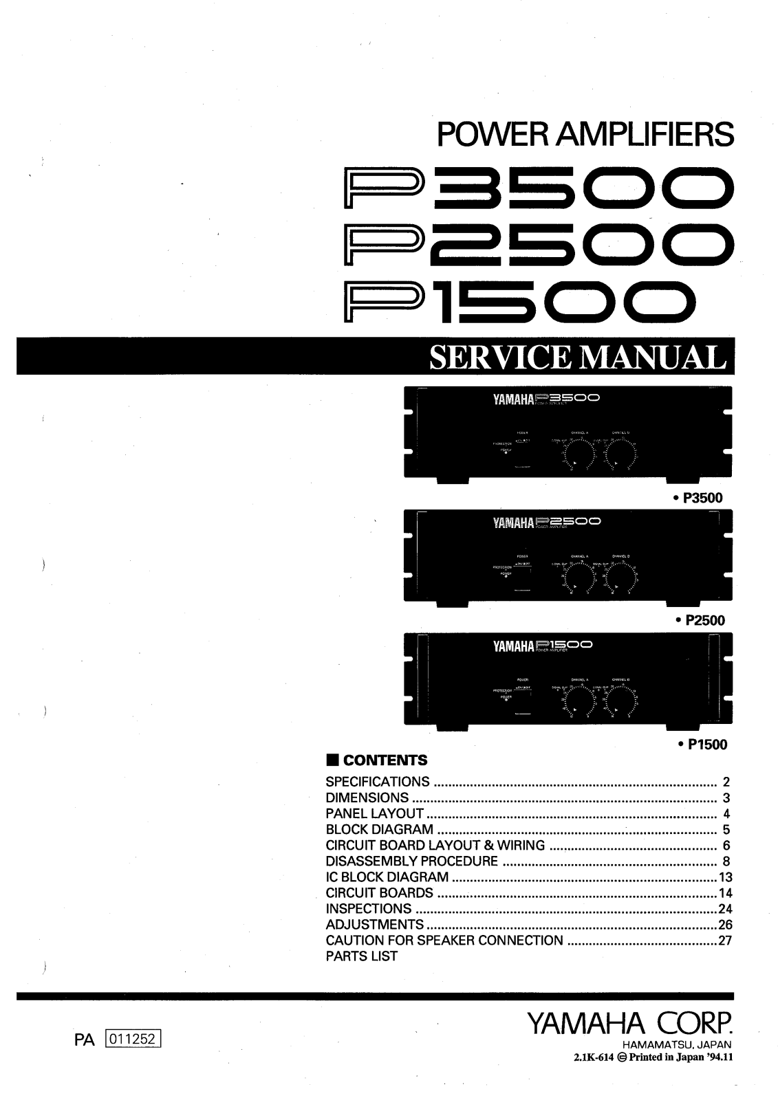 Yamaha P-2500 Service manual