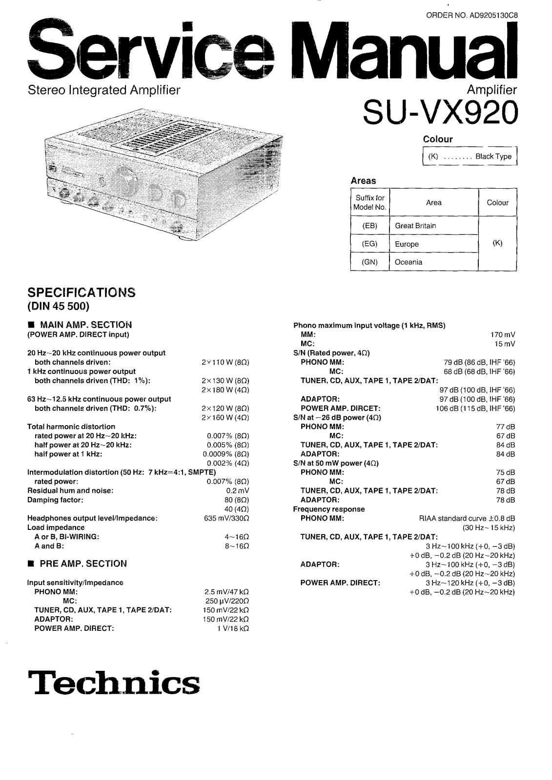 Technics SUVX-920 Service manual