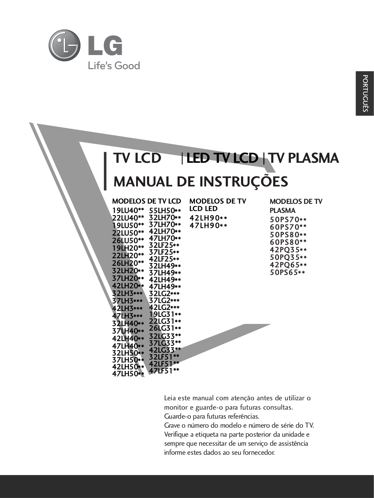 Lg 60PS70, 50PS80, 60PS80, 42PQ35, 50PQ35 User Manual