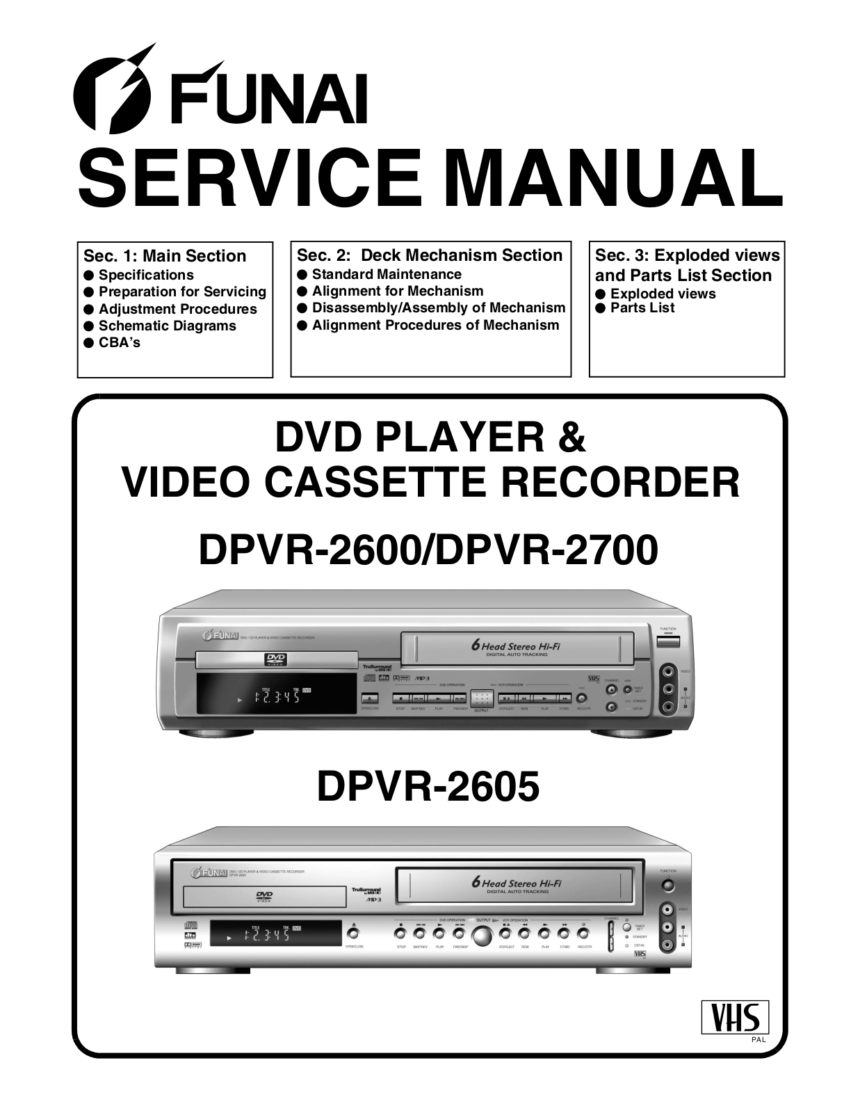 Funai DPVR-2600, DPVR-2605, DPVR-2700 Service manual