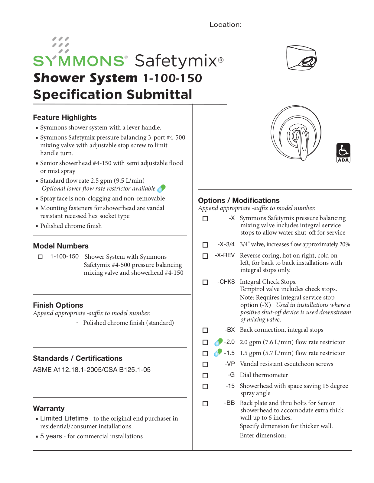 Symmons 1-100-150 User Manual