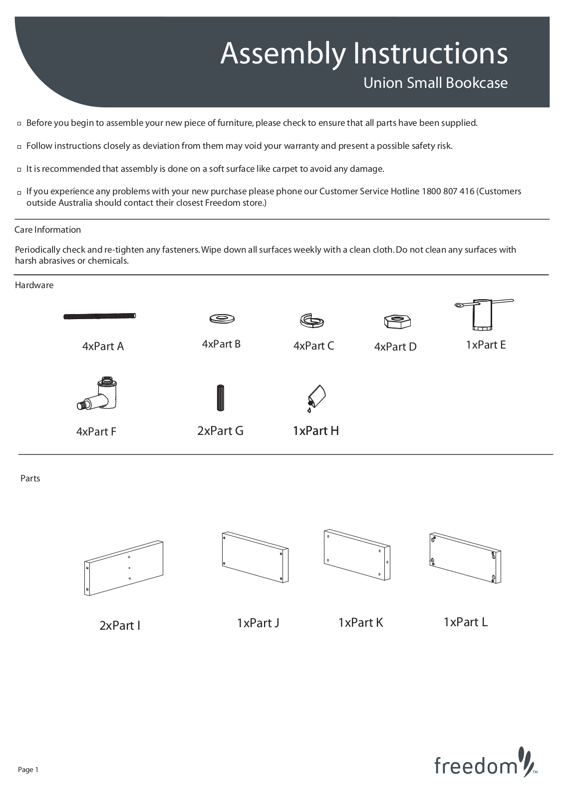 Freedom Union Small Bookcase Assembly Instruction