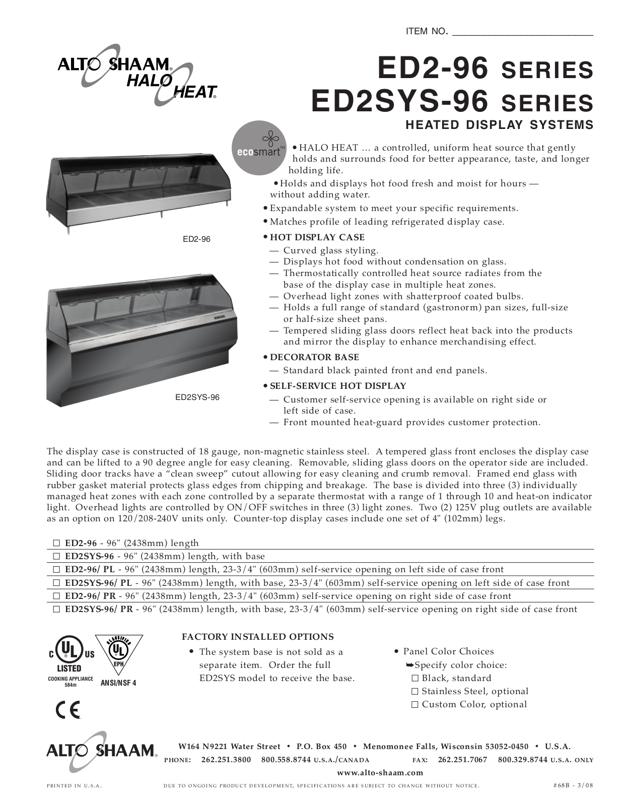 Alto-Shaam ED2-96, ED2SYS-96 User Manual