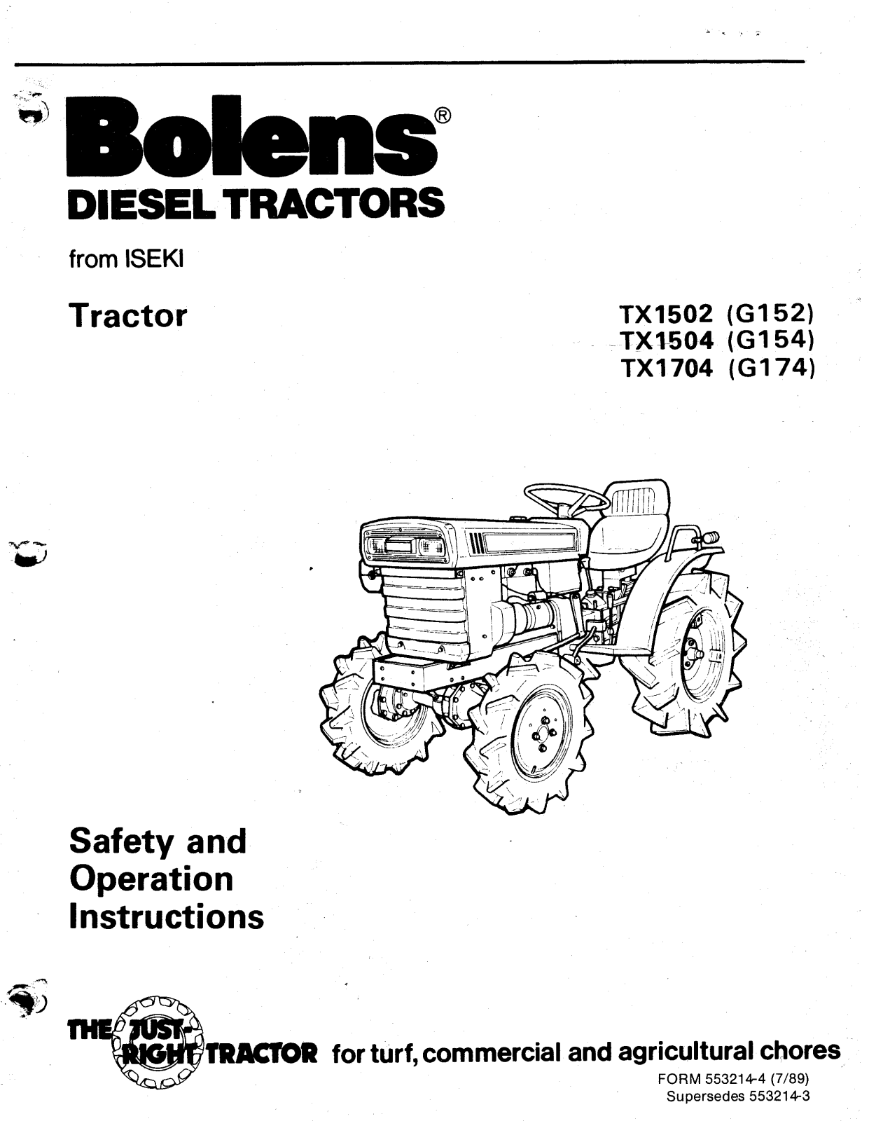 Iseki BOLENS G152, BOLENS TX1704, BOLENS TX1504, BOLENS G174, BOLENS TX1502 User Manual