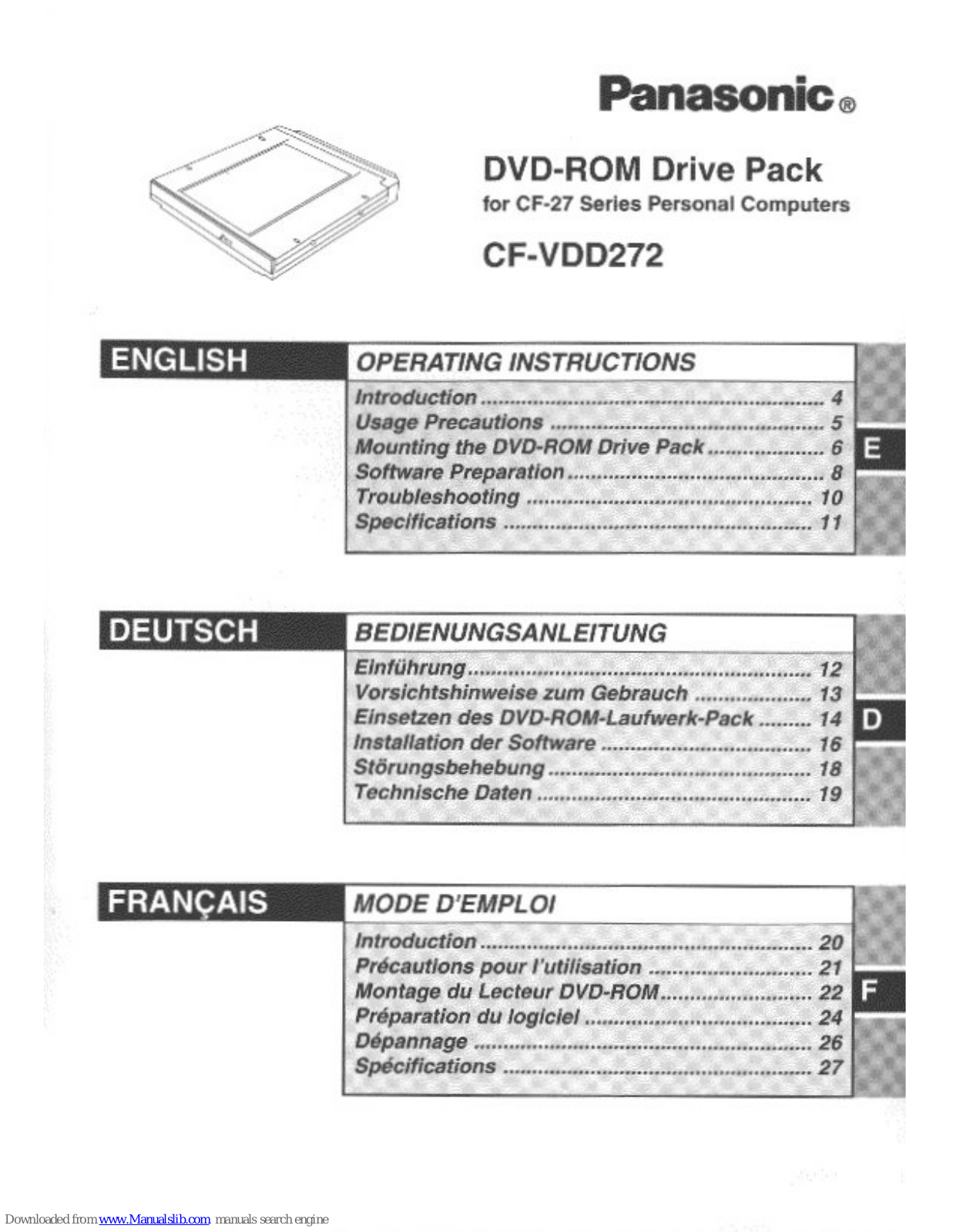 Panasonic CF-VDD272M Operating Instructions Manual