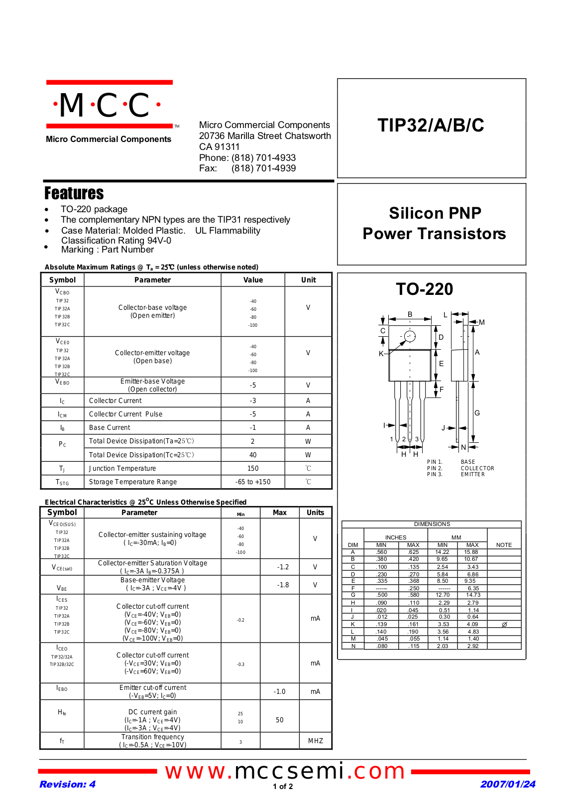 Datasheet tip32_a_b_c_to220 Datasheet - ManualMachine.com