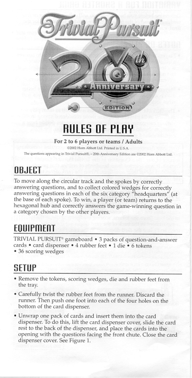 HASBRO Trivial Pursuit 20th anniversary User Manual