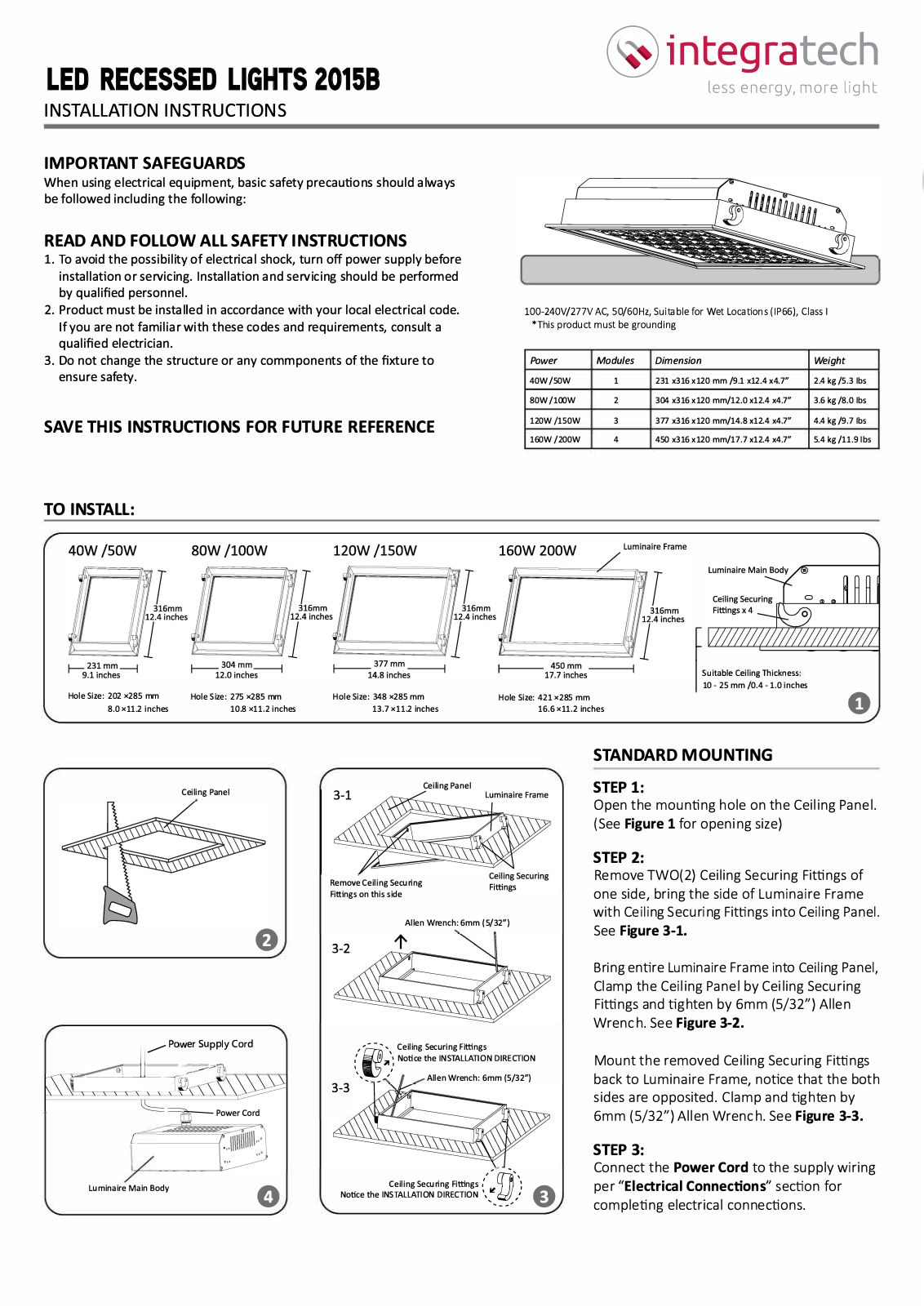 Integratech 2015B Installation Instructions Manual