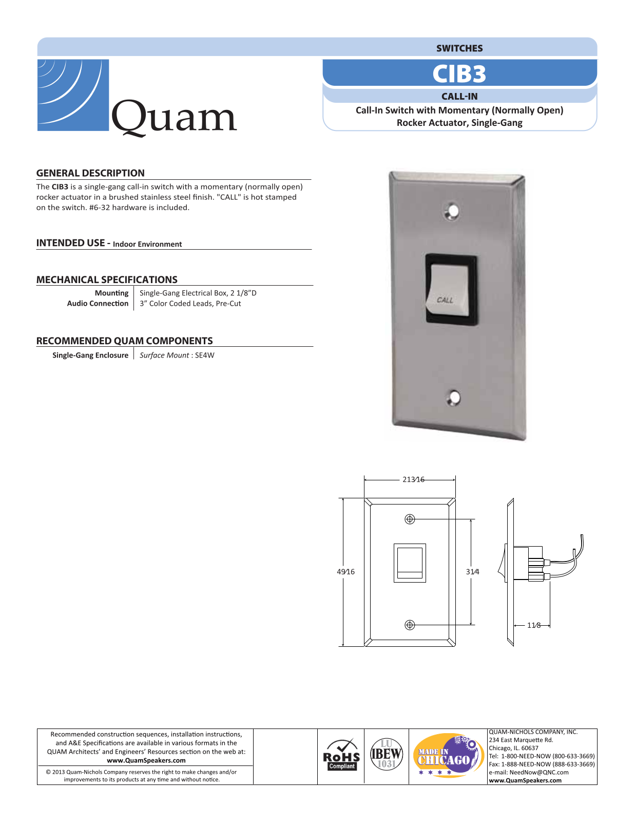 Quam CIB3 Specifications