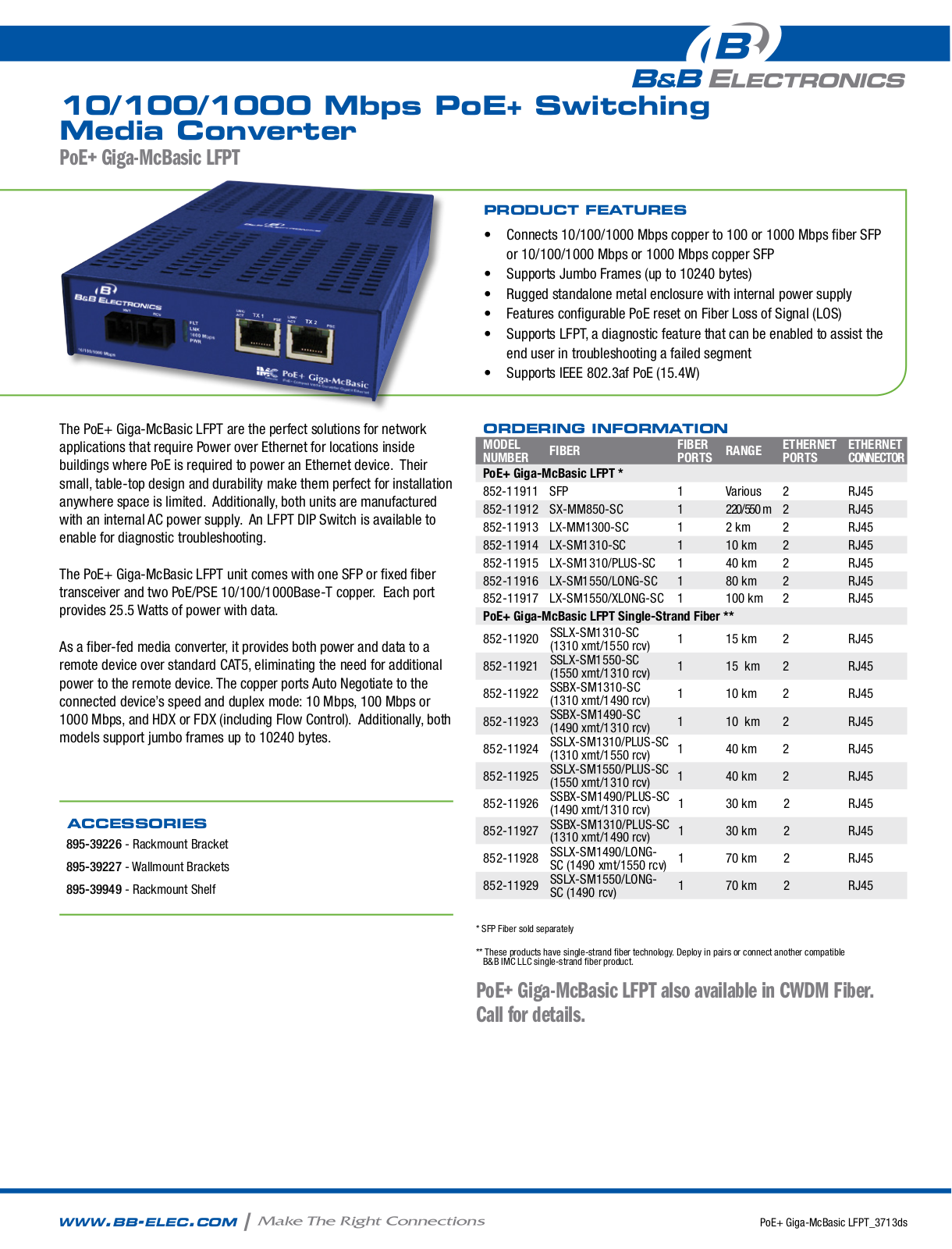 B&B Electronics 852-11921-29 Datasheet