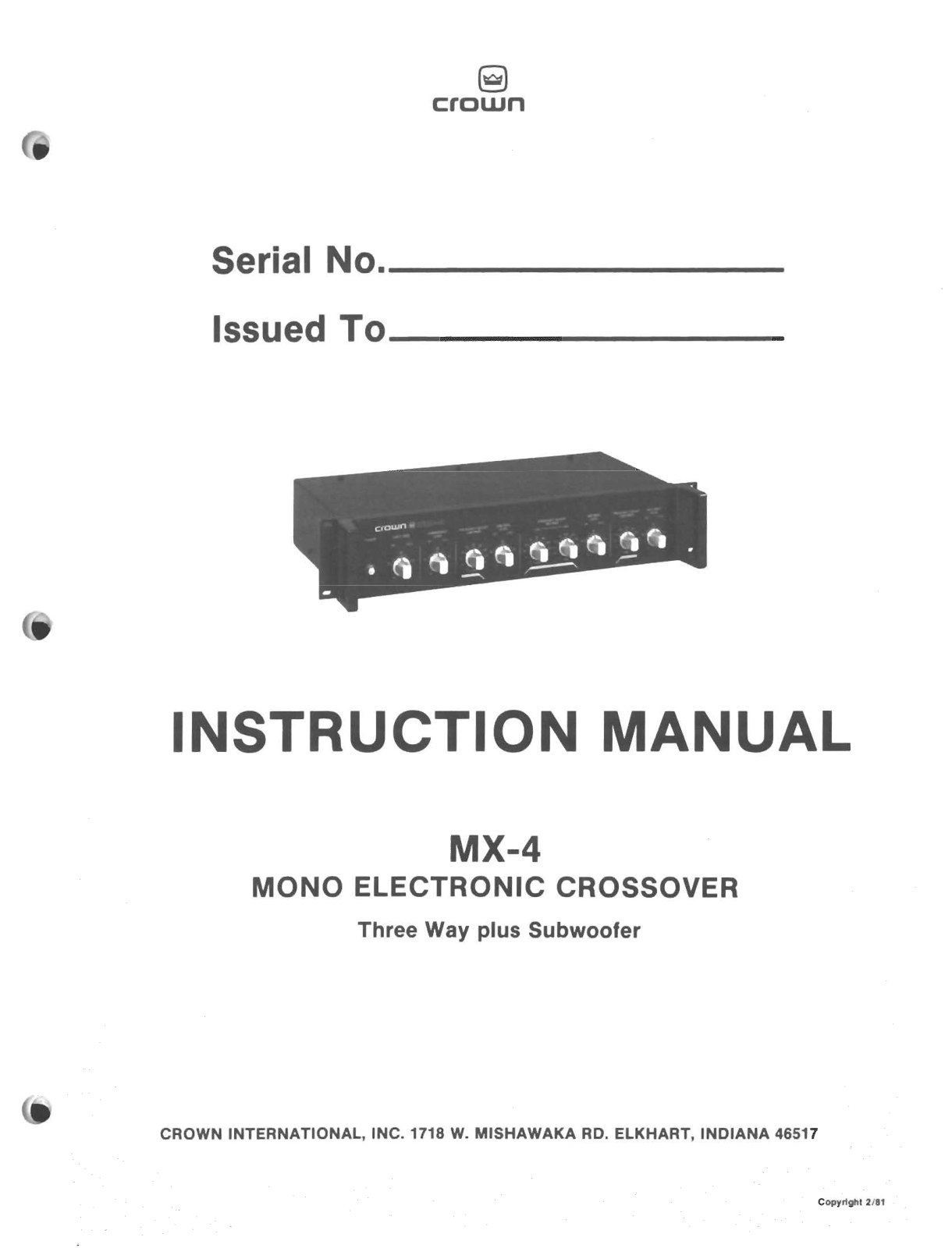 Crown MX-4 Owners manual