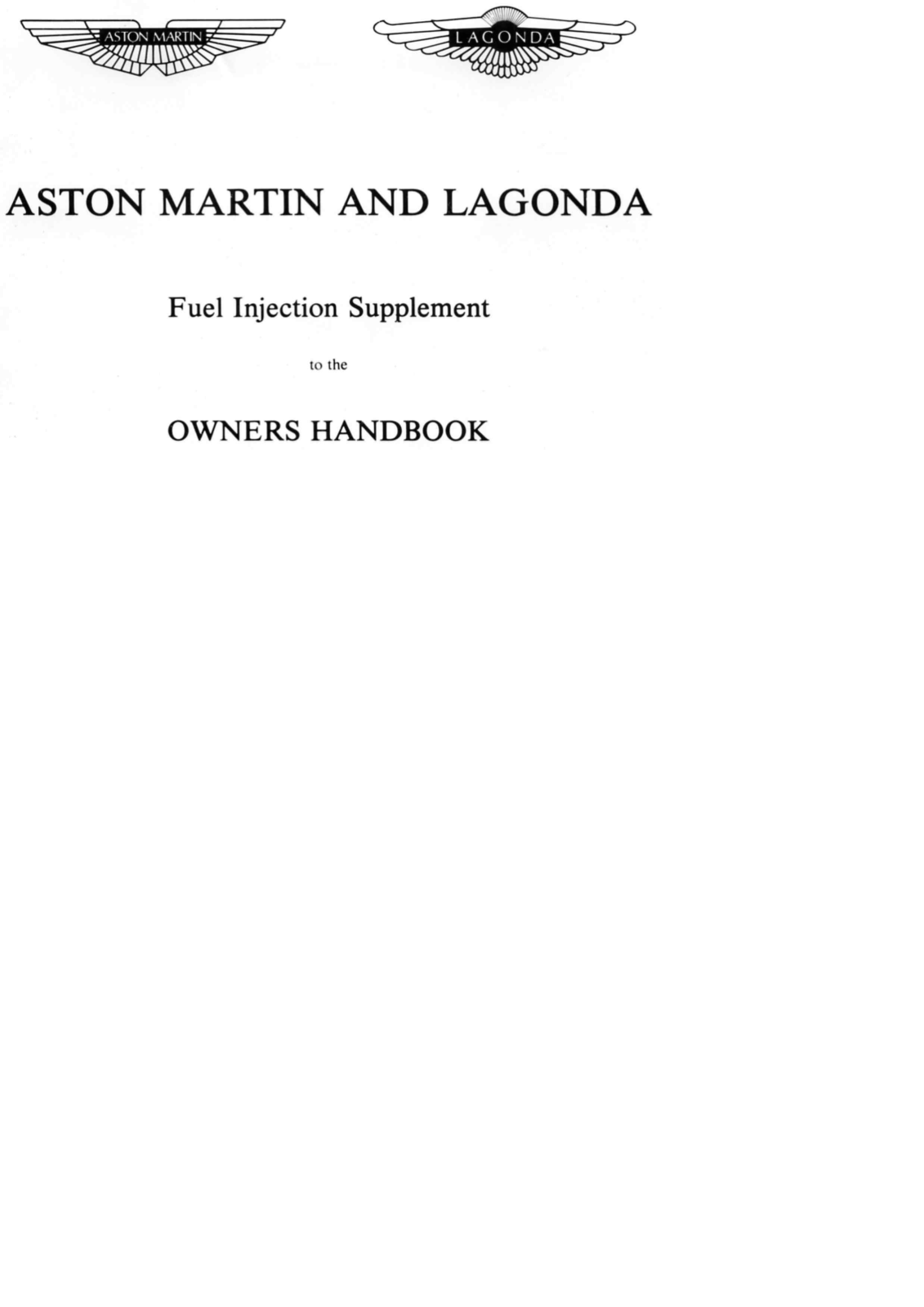 Aston Martin Lagonda Fuel Injection User Manual