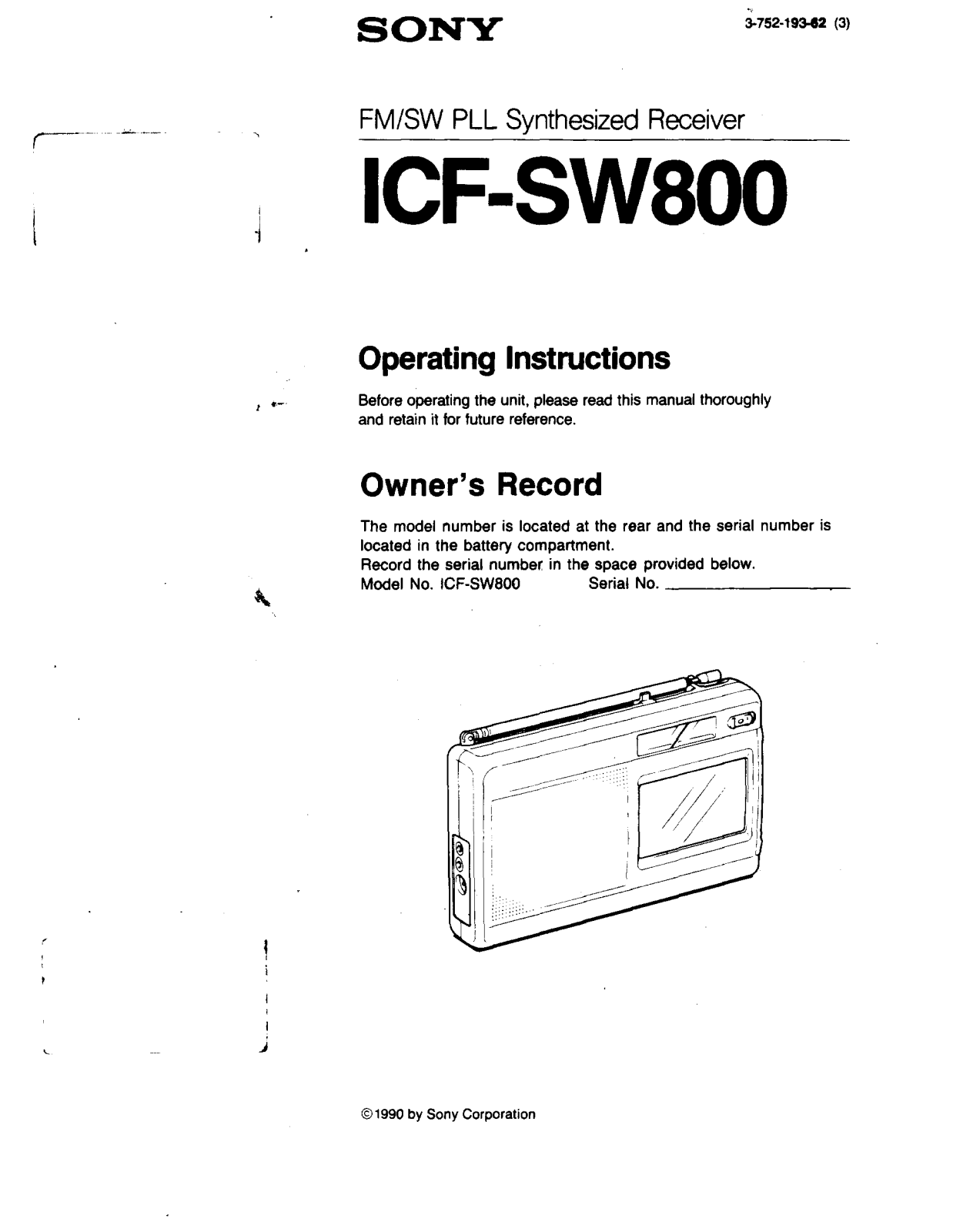 Sony ICF-SW800 Operating Instructions