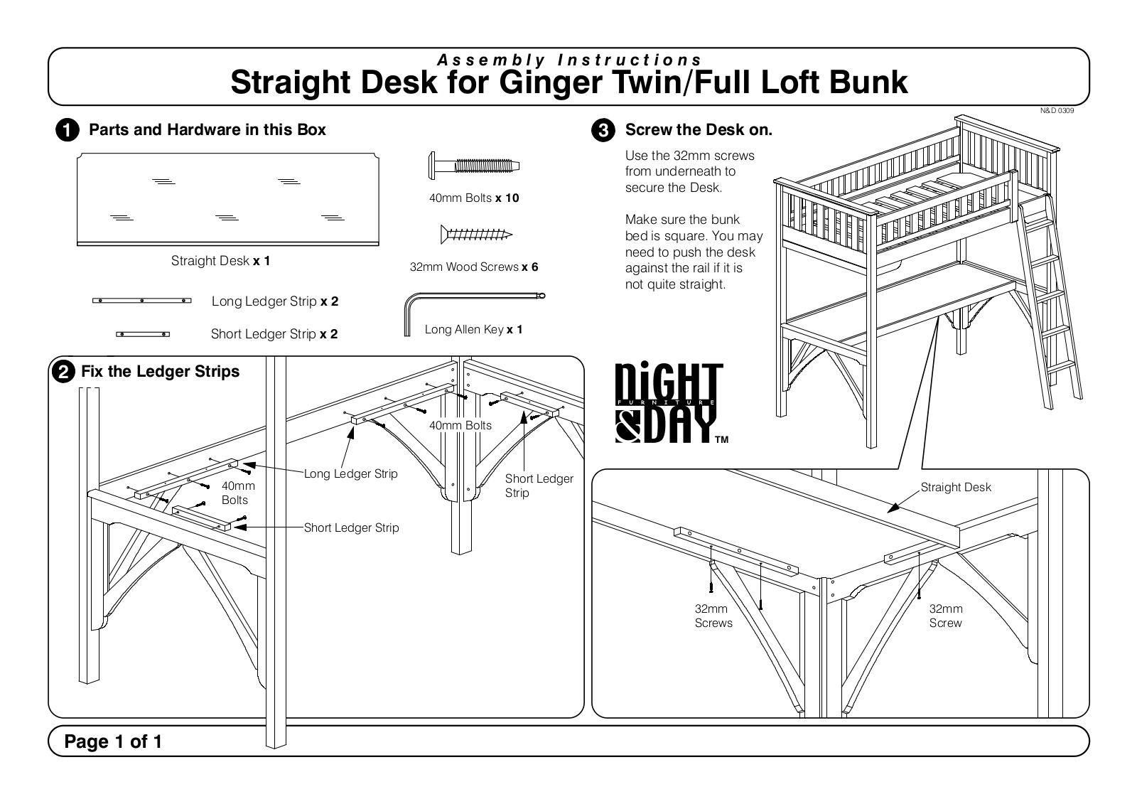 Night & Day Curvy Desk for Twin Loft Bunk Assembly Instruction