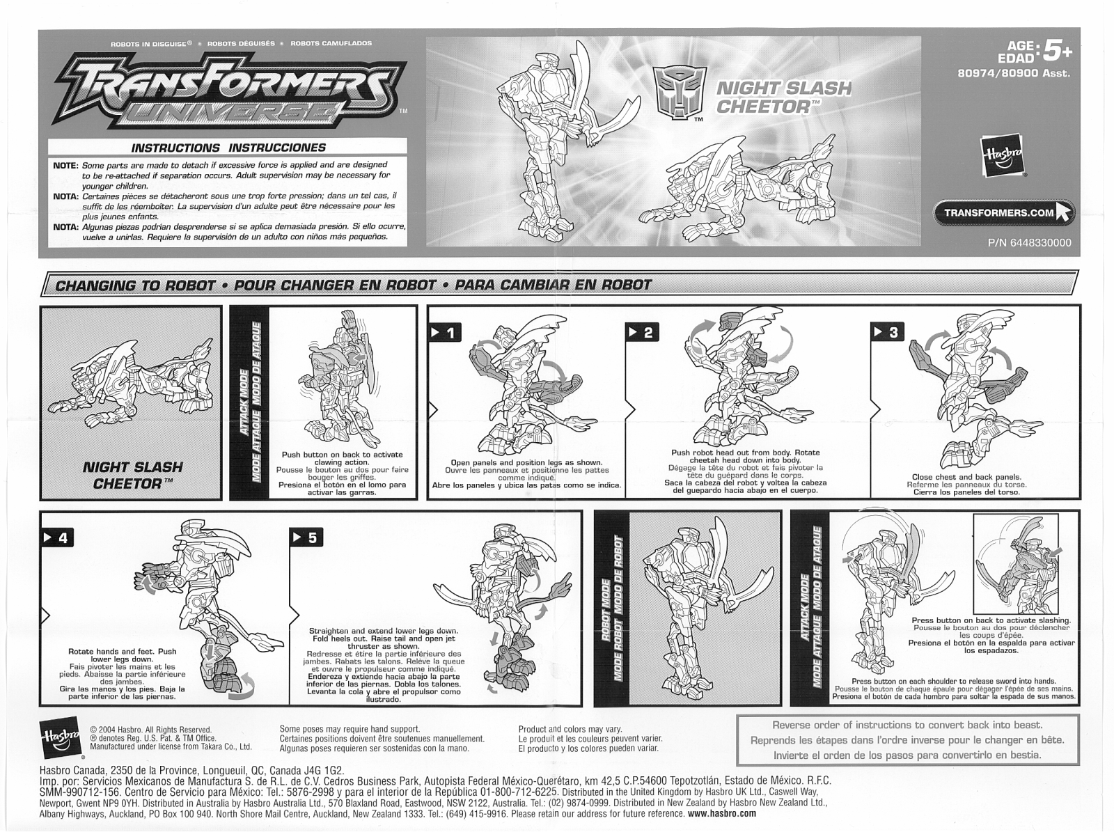 HASBRO Transformers Universe Night Slash Cheetor User Manual