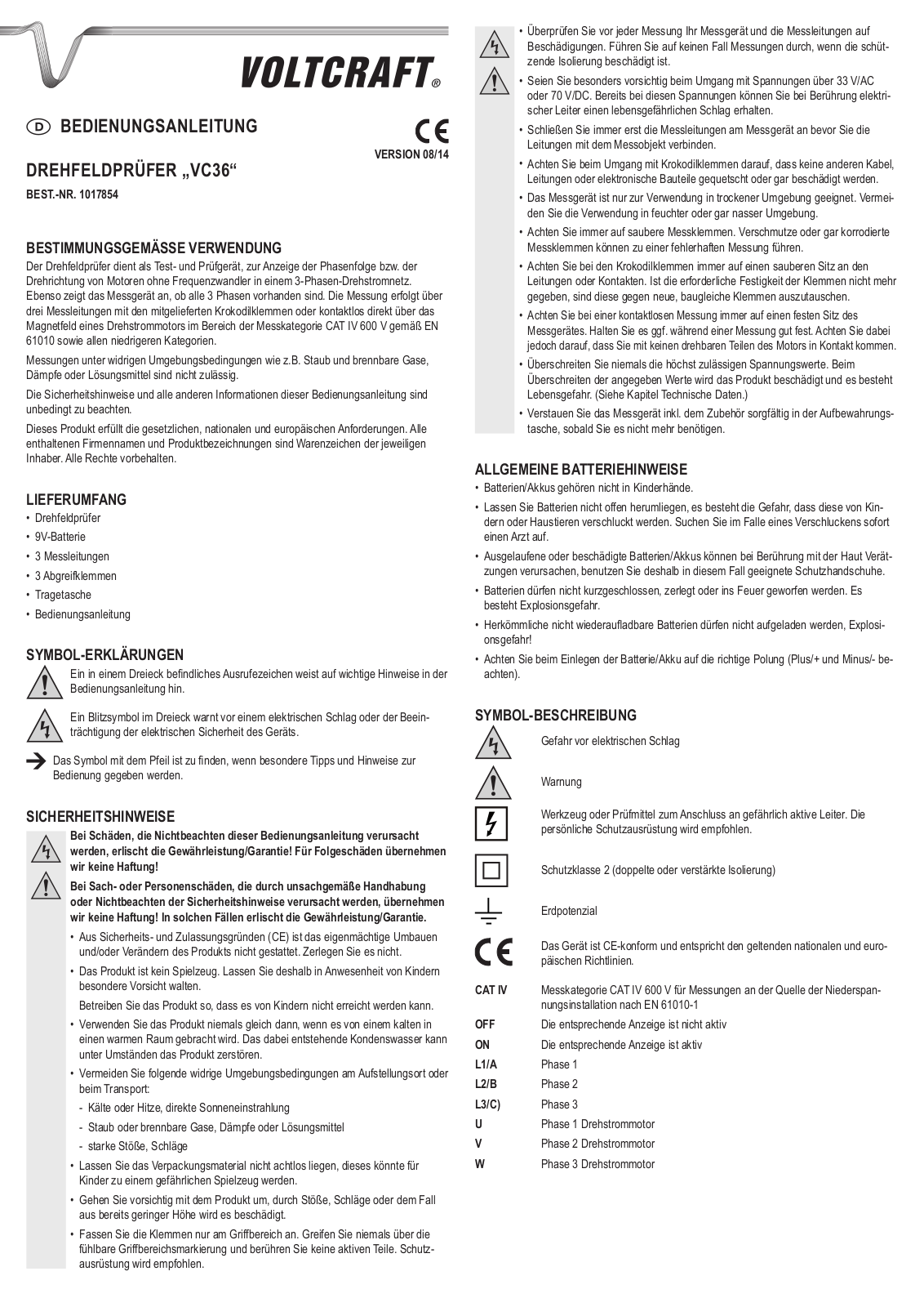 VOLTCRAFT VC36 User guide