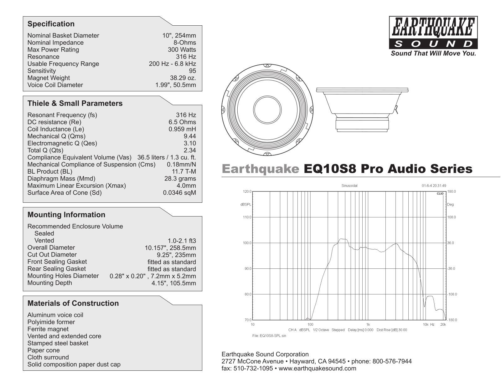 Earthquake Sound EQ10S8 Owners Manual