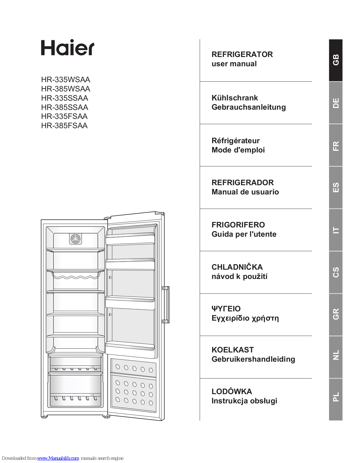 Haier HR-385WSAA, HR-335SSAA, HR-335WSAA, HR-385SSAA, HR-335FSAA User Manual