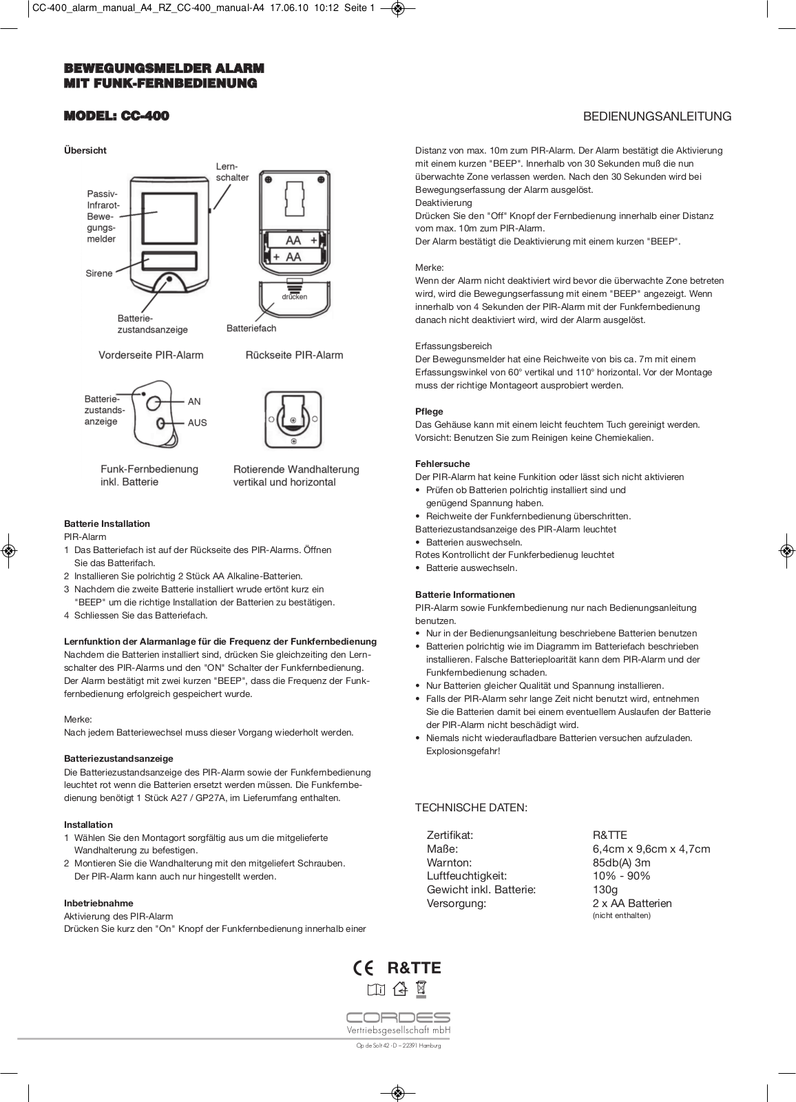 Cordes Haussicherheit CC-400 User guide