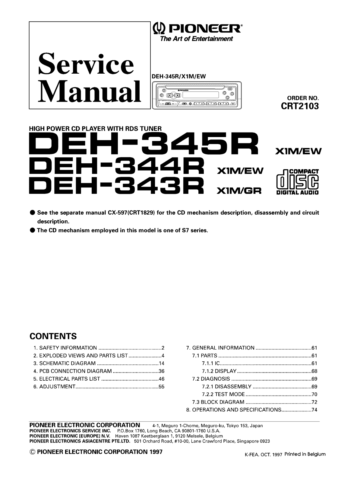 Pioneer DEH-343-R, DEH-344-R, DEH-345-R Service manual