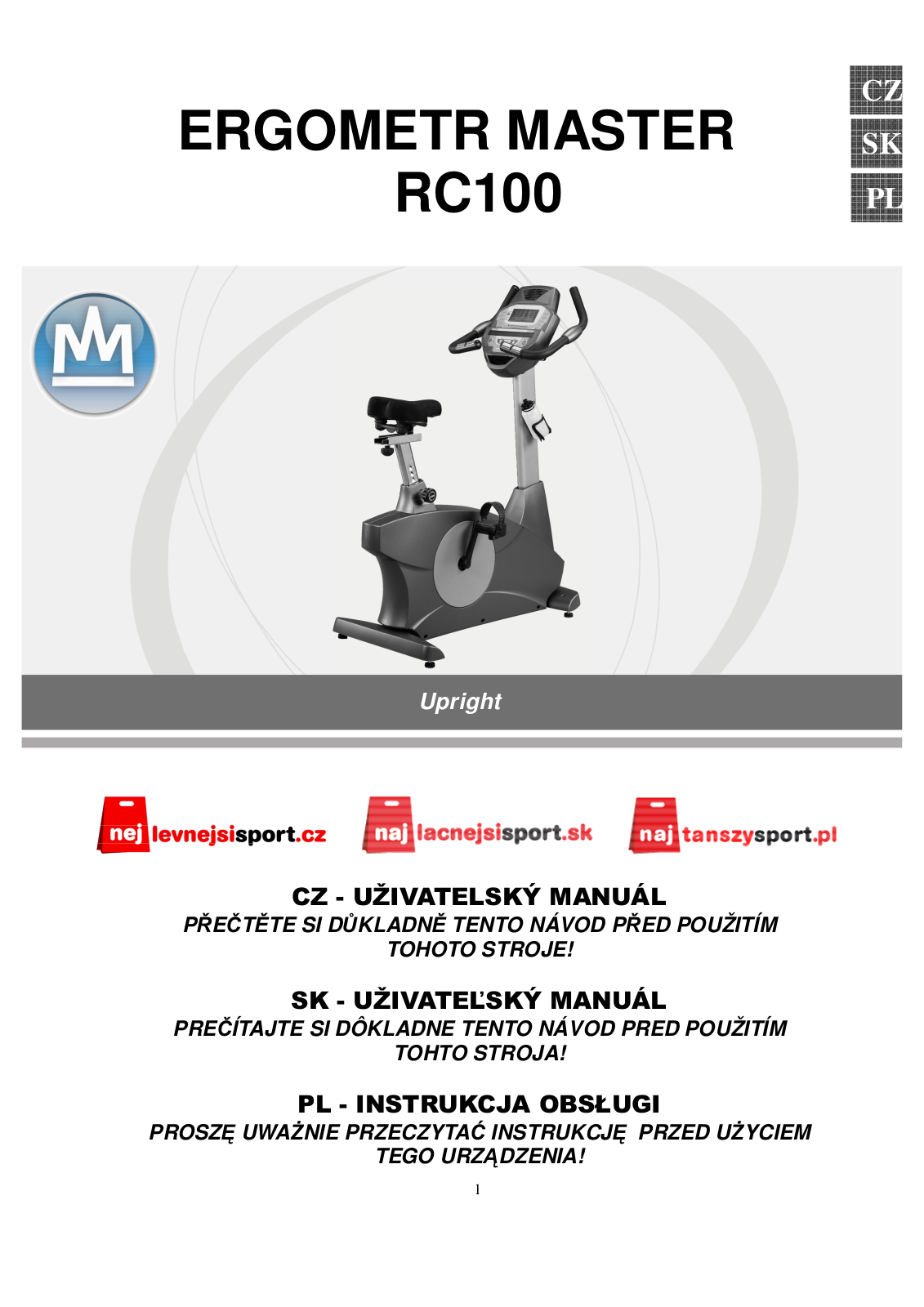 Master RC100 Ergometer User Manual