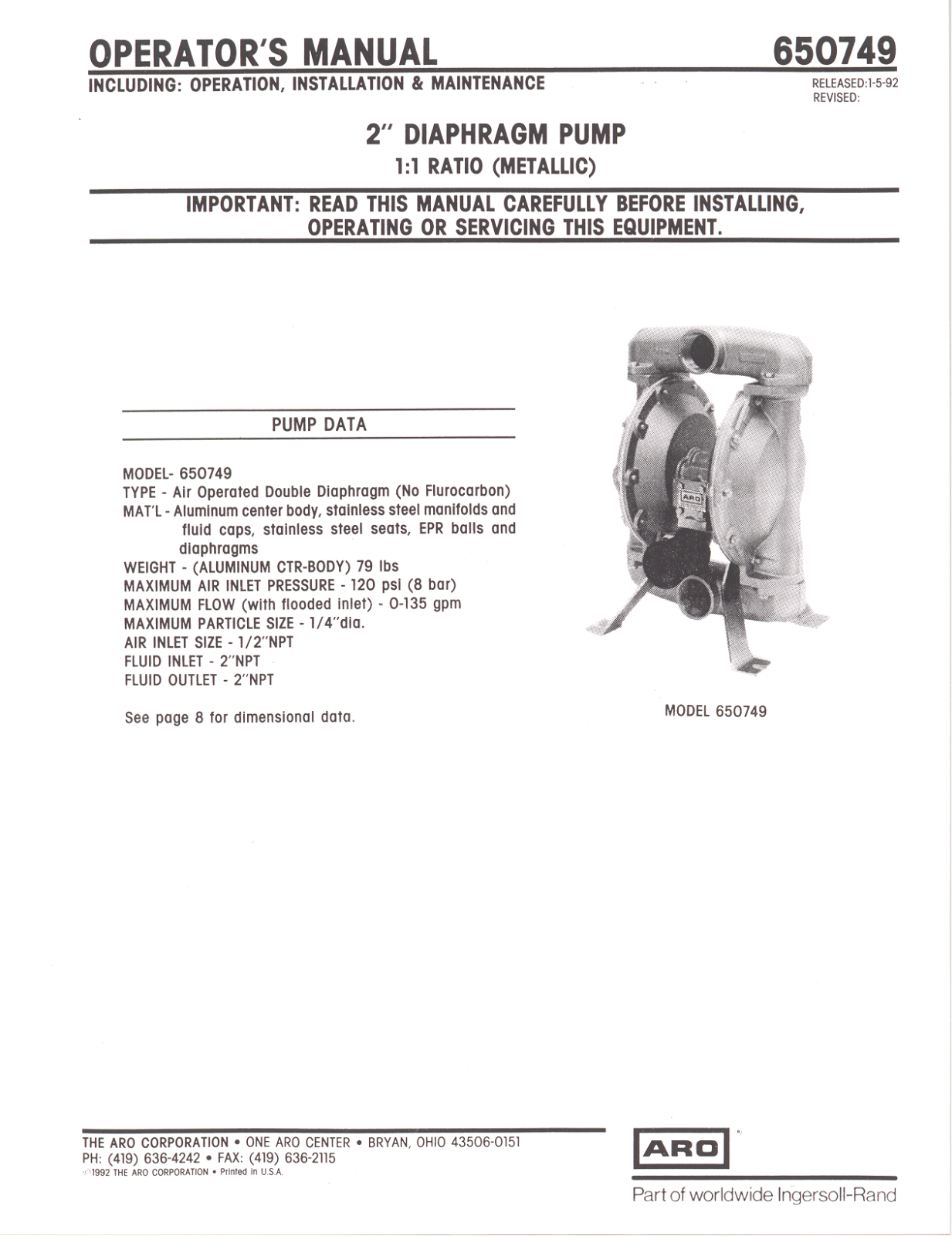 Ingersoll-Rand 650749 User Manual