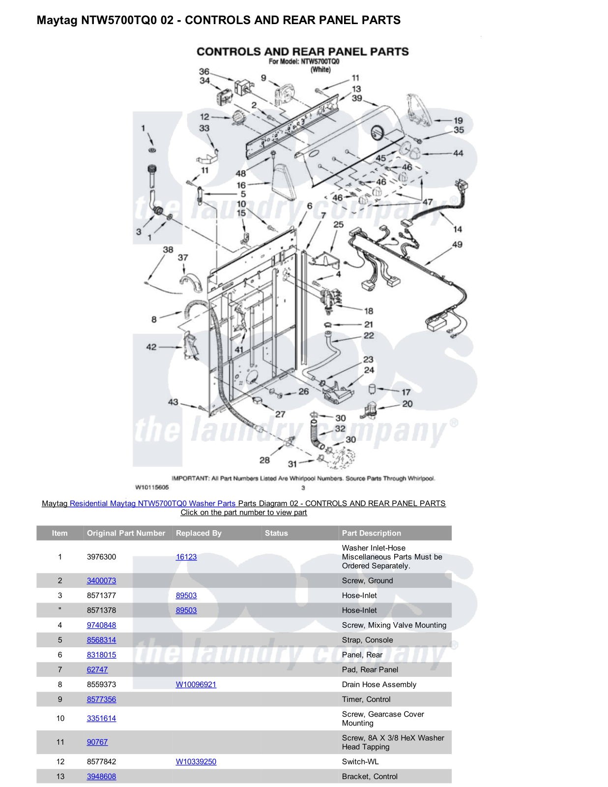 Maytag NTW5700TQ0 Parts Diagram