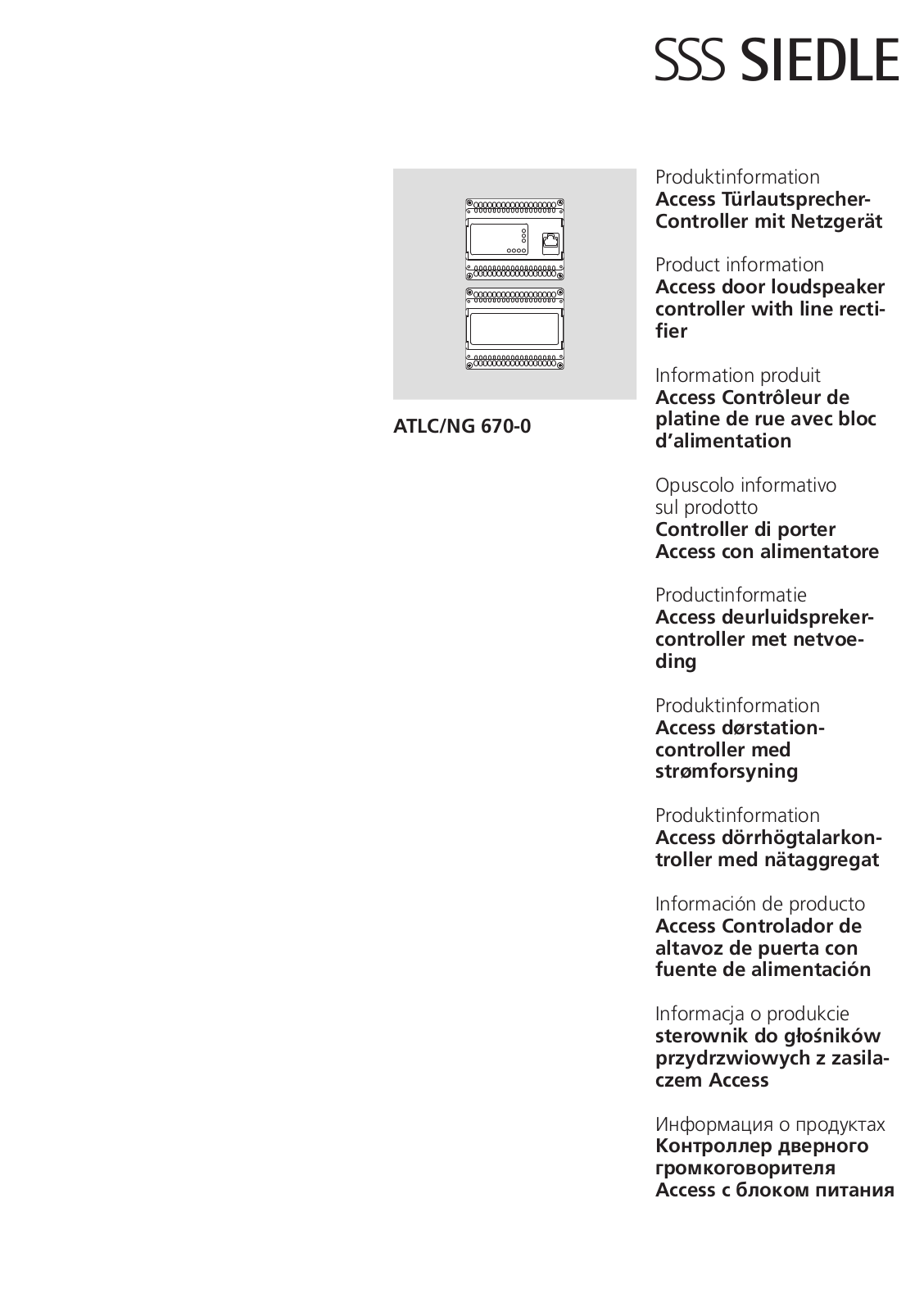 SSS Siedle ATLC 670 Series, ANG 600 Series Product Information