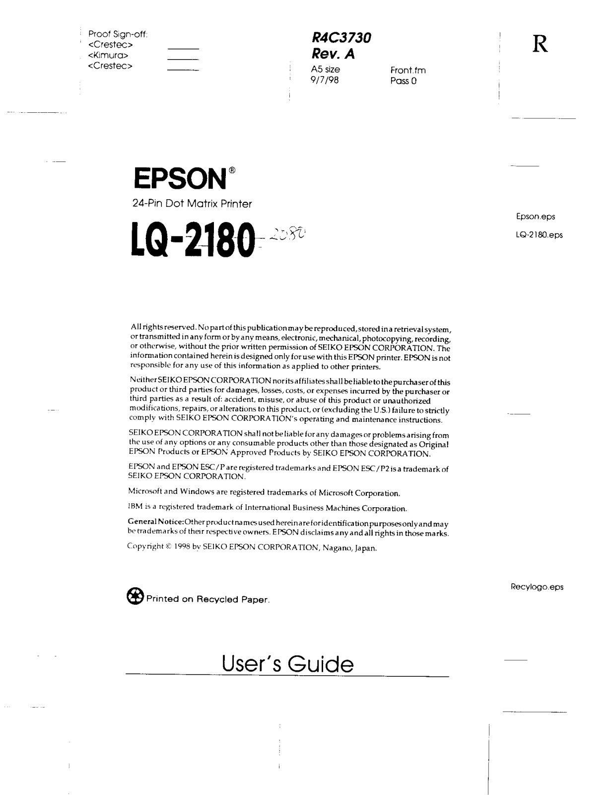 Seiko Epson FBP912A User Manual