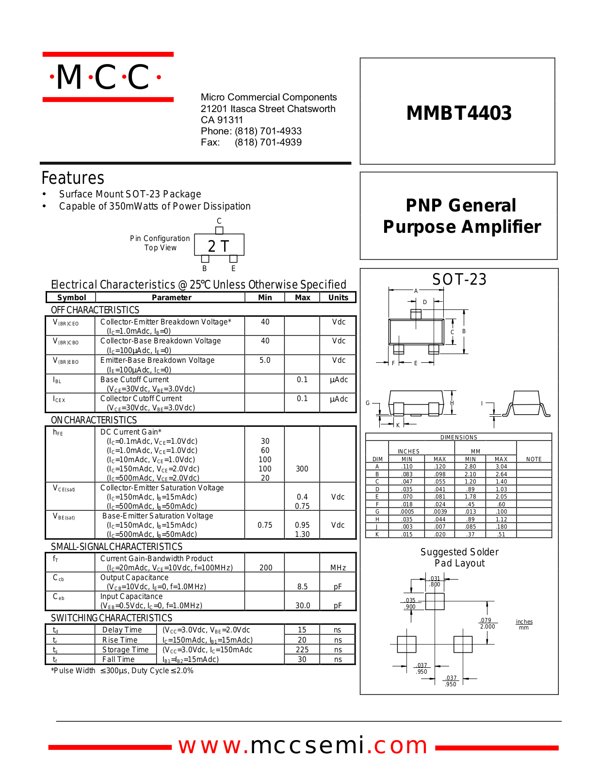 MCC MMBT4403 Datasheet