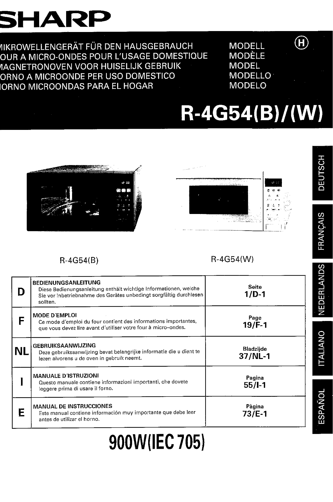 Sharp R-4G54 User Manual