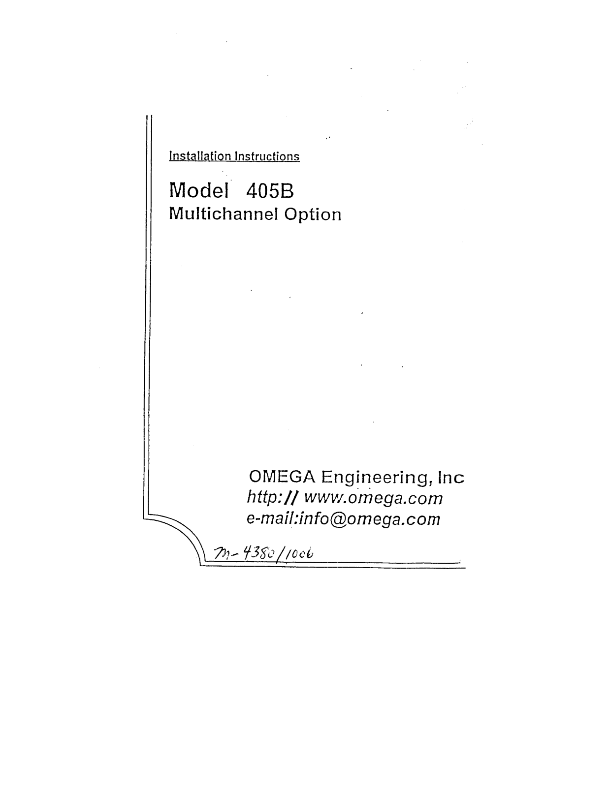 Omega Products 400B Installation  Manual