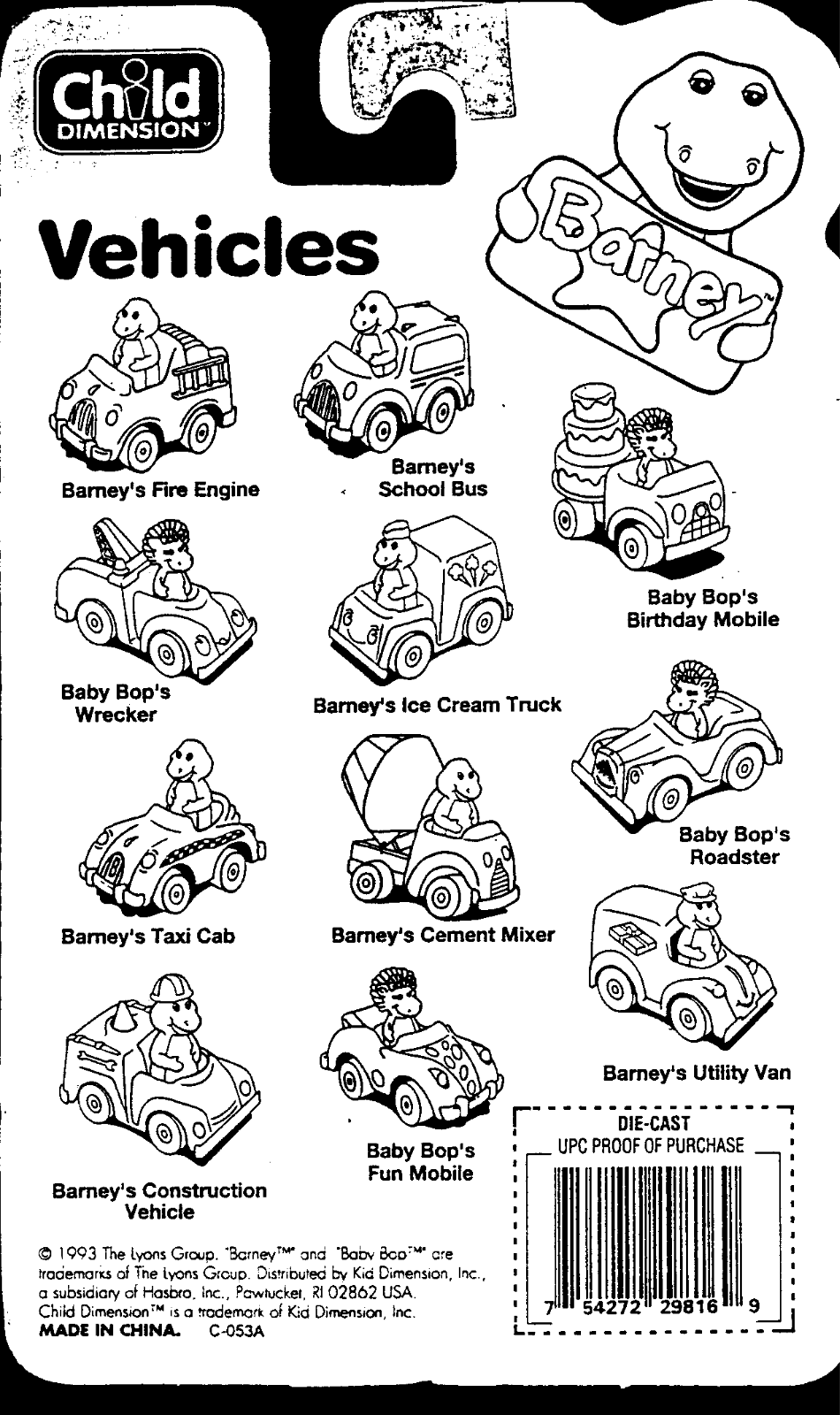 HASBRO Barney Die-Cast Vehicles User Manual