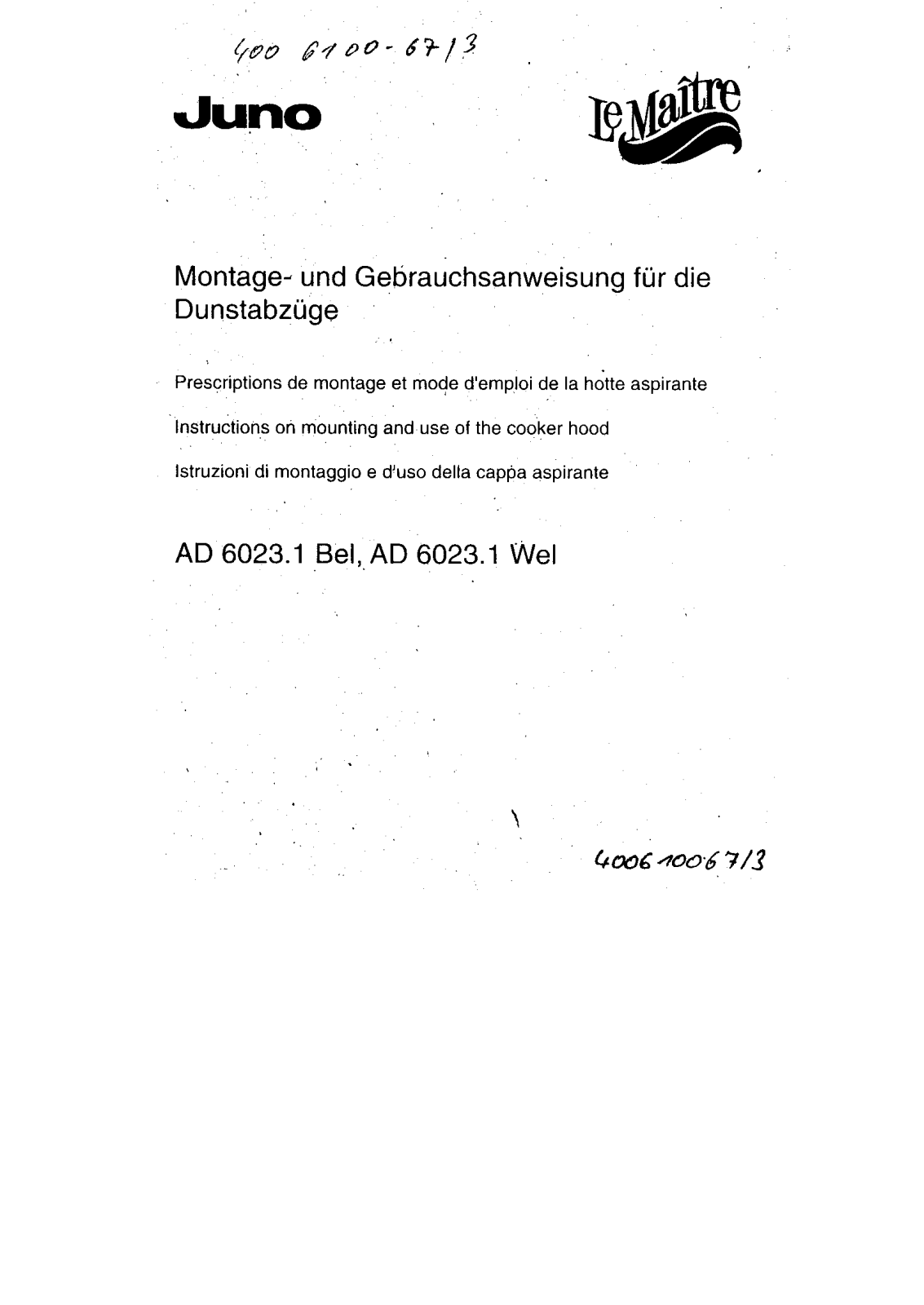 Juno AD6023.1WEL, AD6023.1BEL User Manual