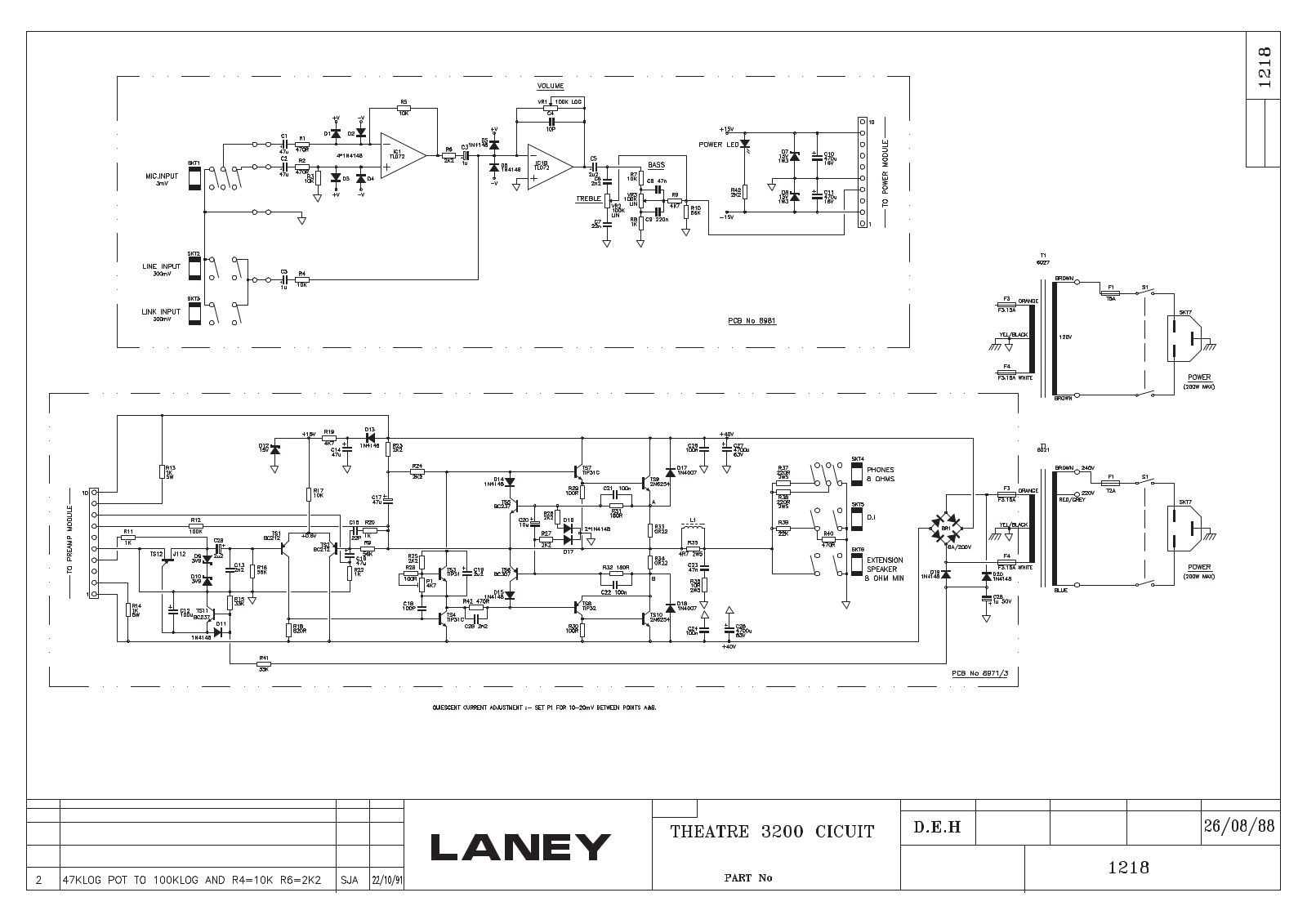 Laney TH3200P Schematic