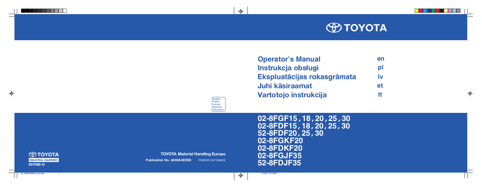 Toyota 02-8FDF18, 02-8FGF20, 02-8FDF20 User Manual