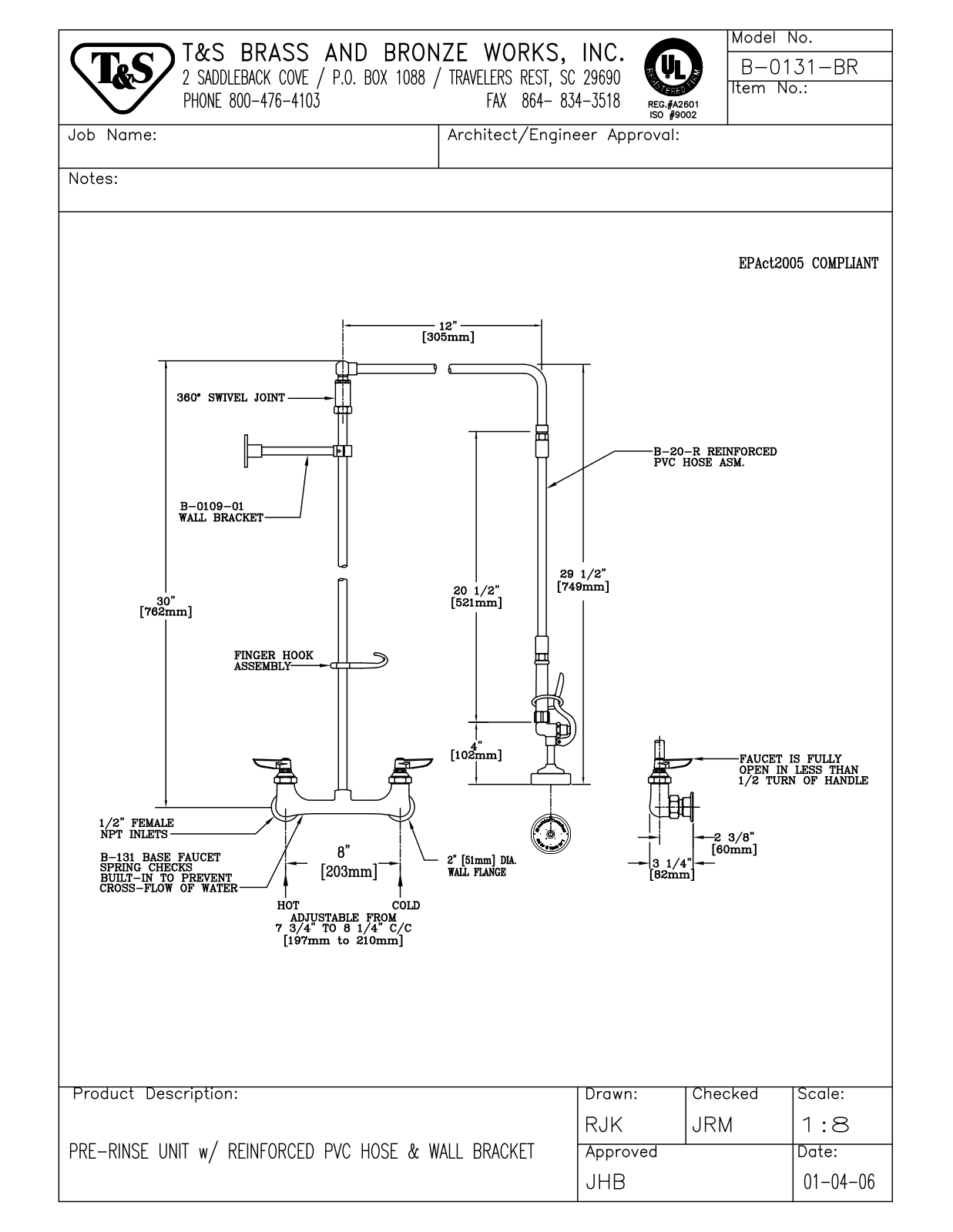 T&S Brass B-0131-BR User Manual