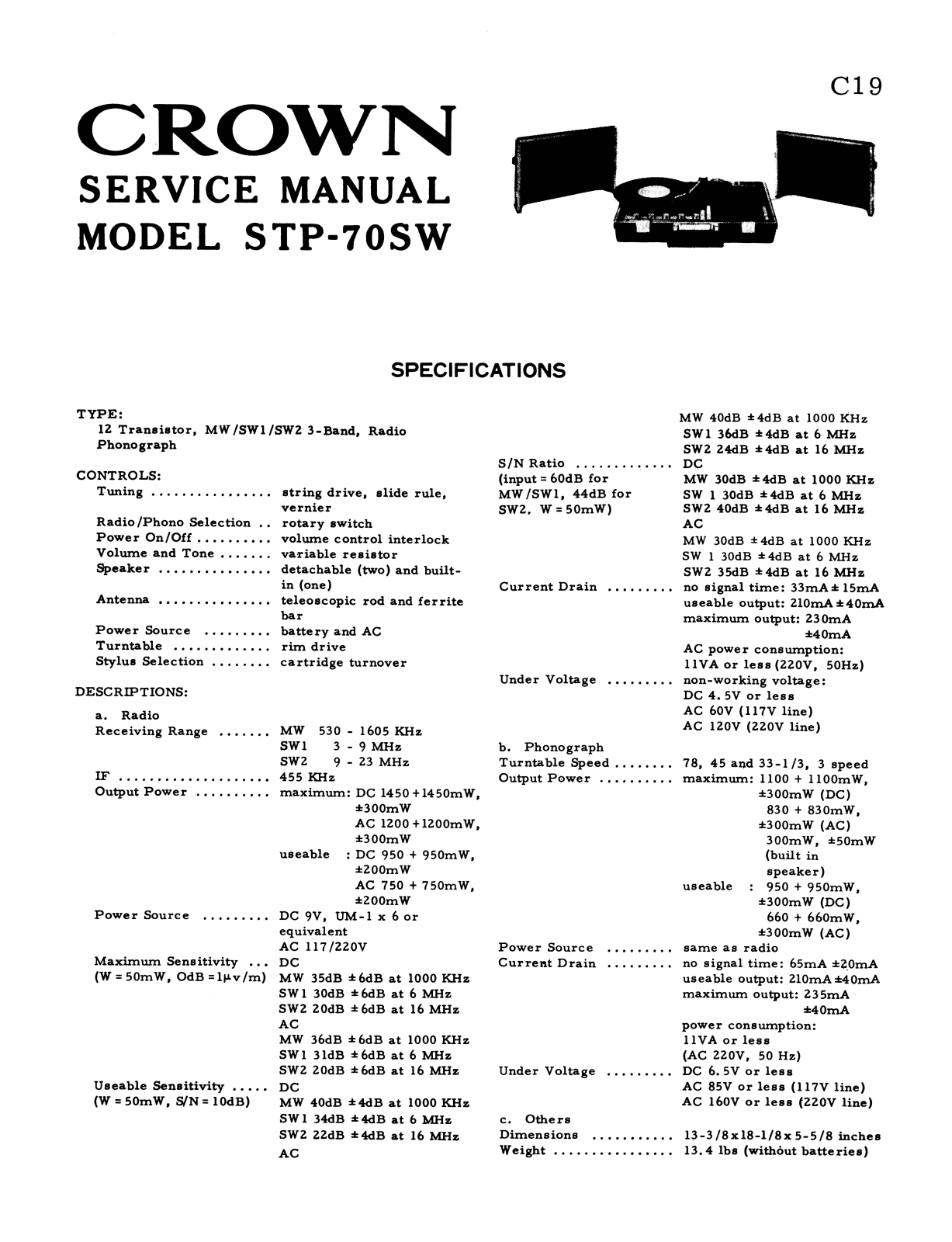 Crown STP-70SW Service Manual