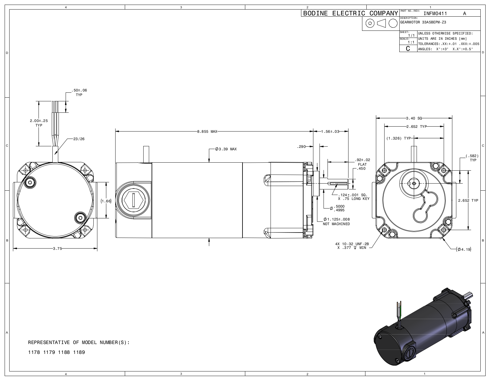 Bodine 1178, 1179, 1188, 1189 Reference Drawing