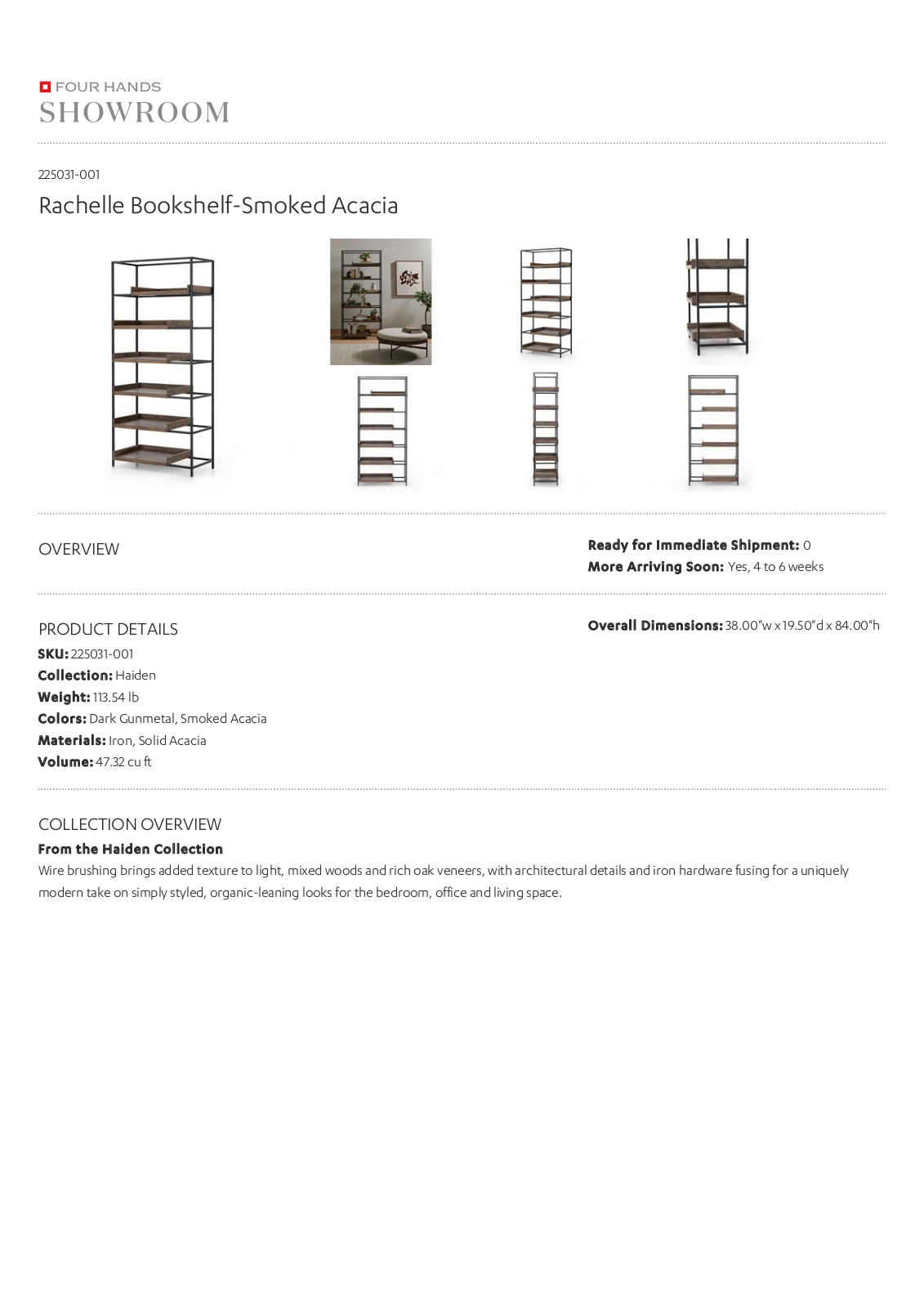 Four Hands 225031-001 Specification Sheet - ManualMachine.com