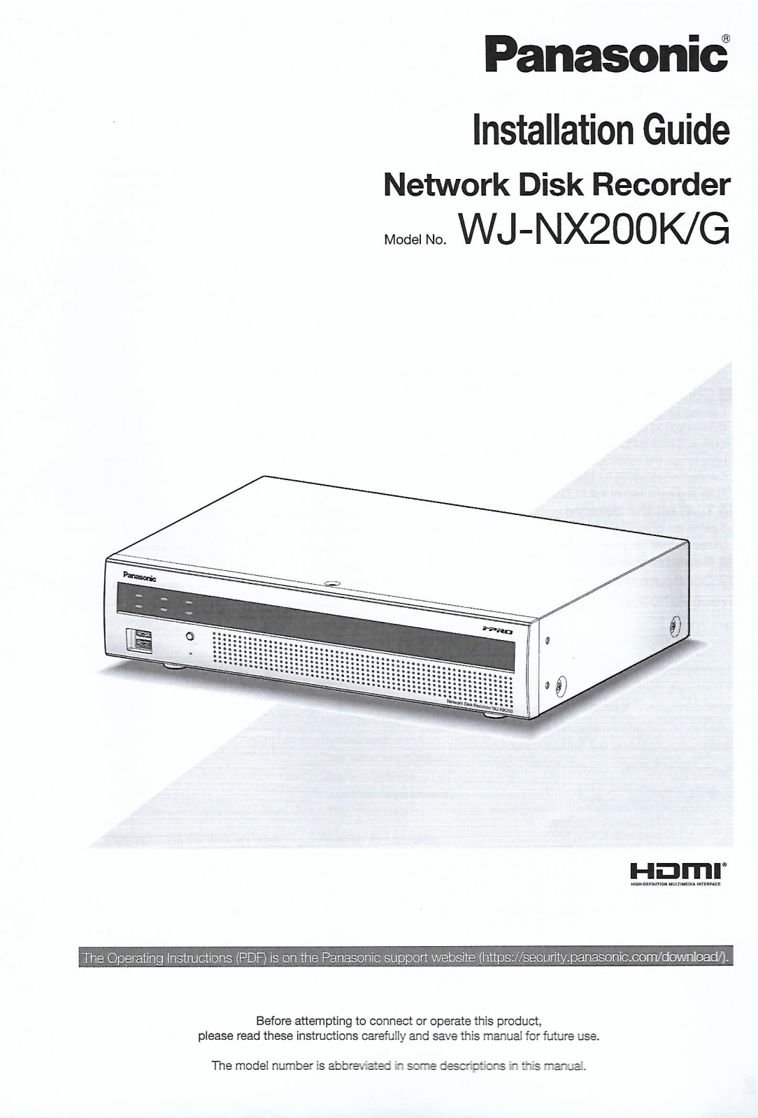 Panasonic WJ-NX200K G Installation Guide