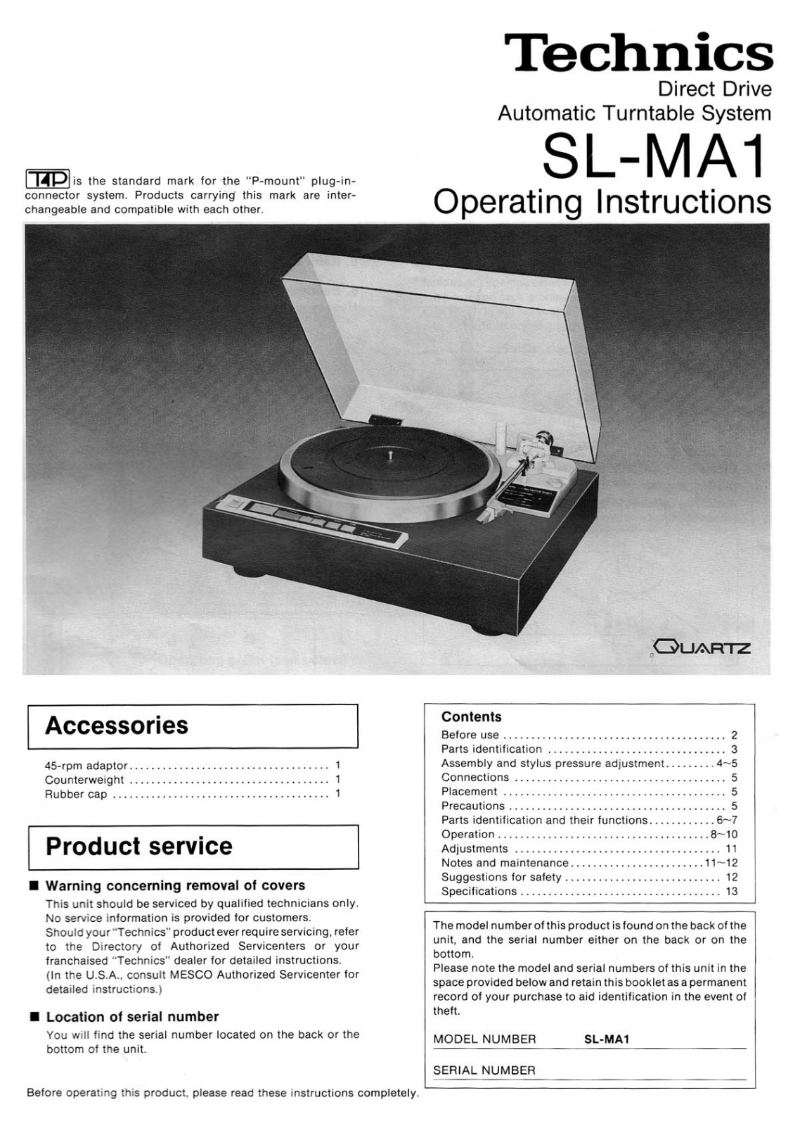 Technics SL-MA-1 Owners Manual