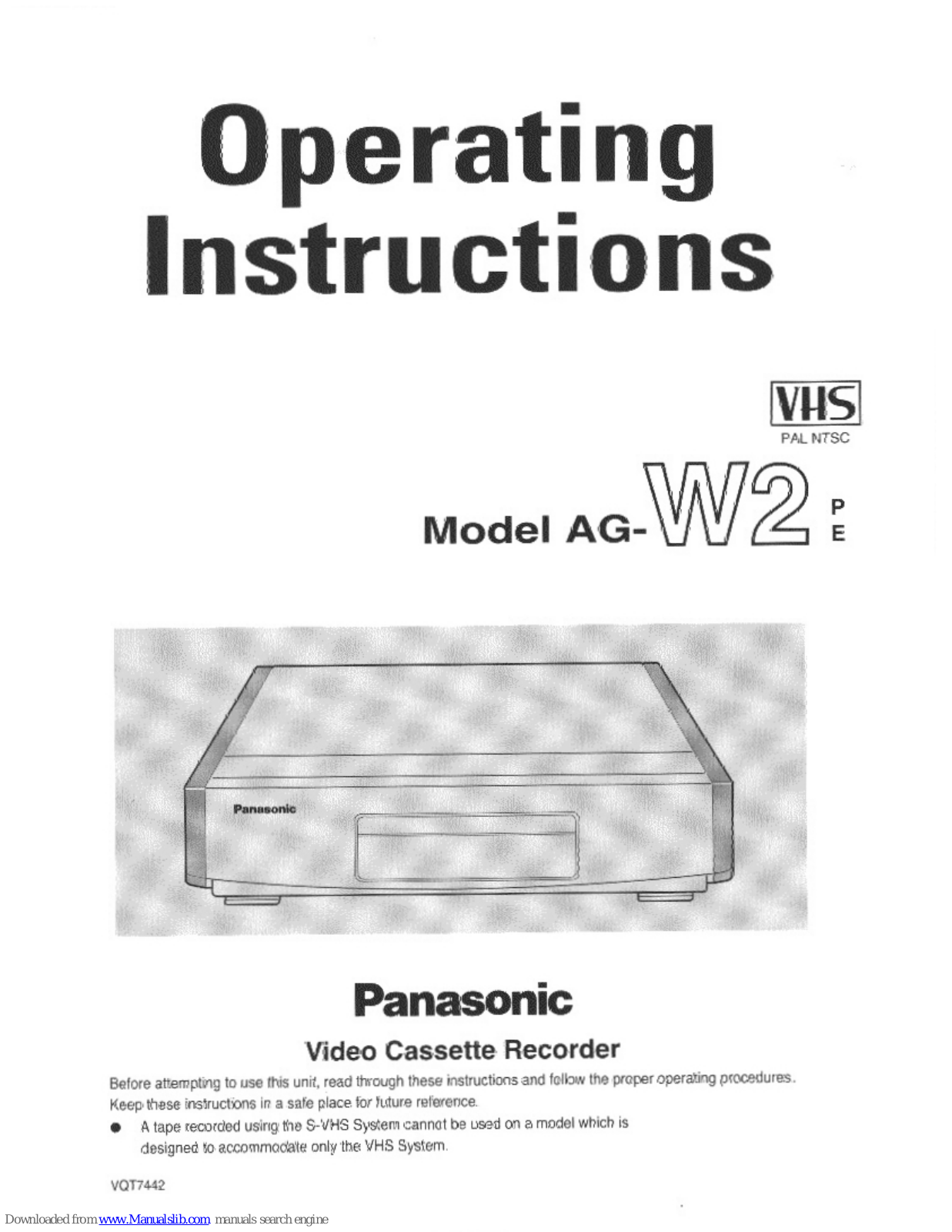 Panasonic AG-W2, AG-W2E User Manual