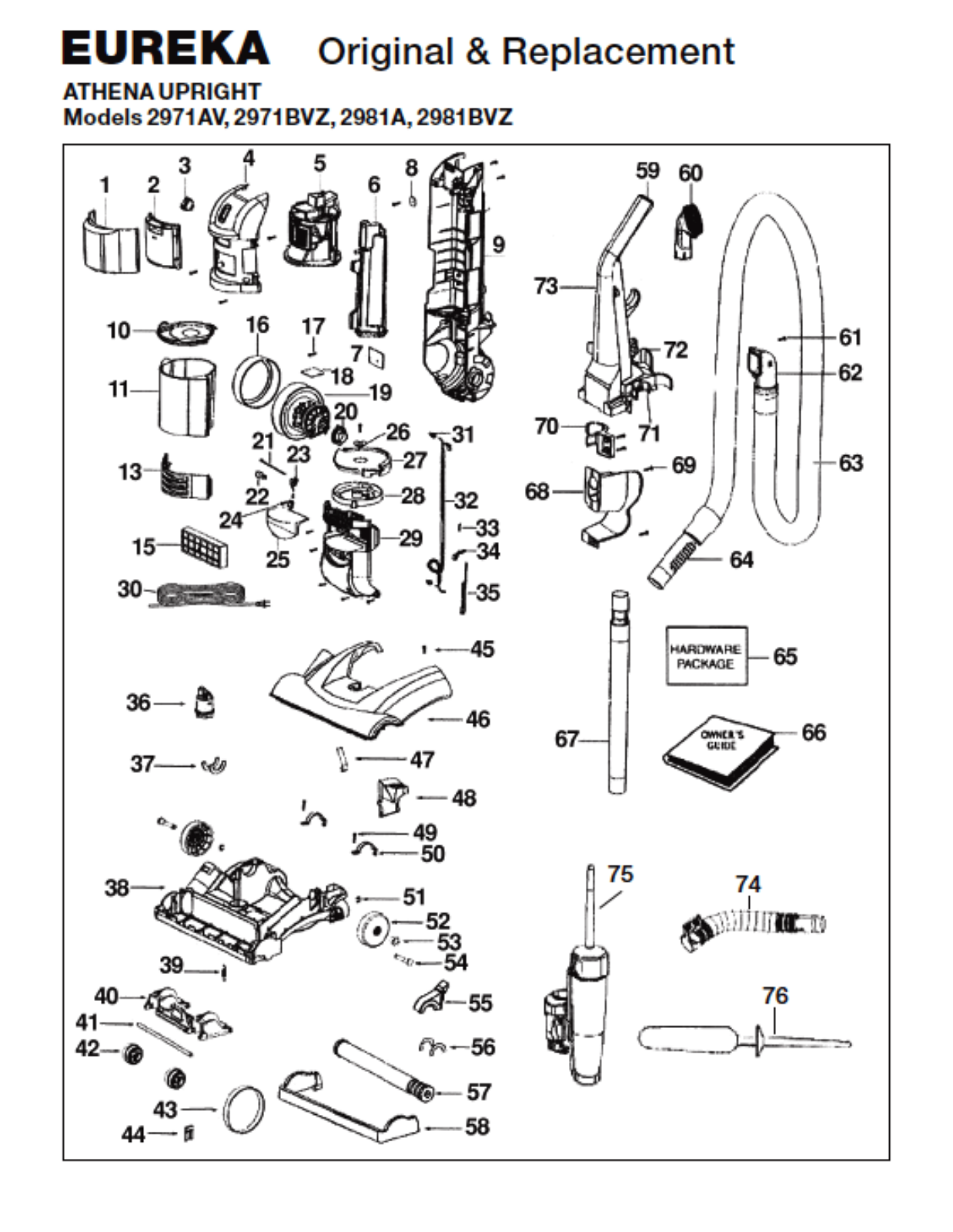 Eureka 2981bvz, 2971bvz, 2981a, 2971av Owner's Manual