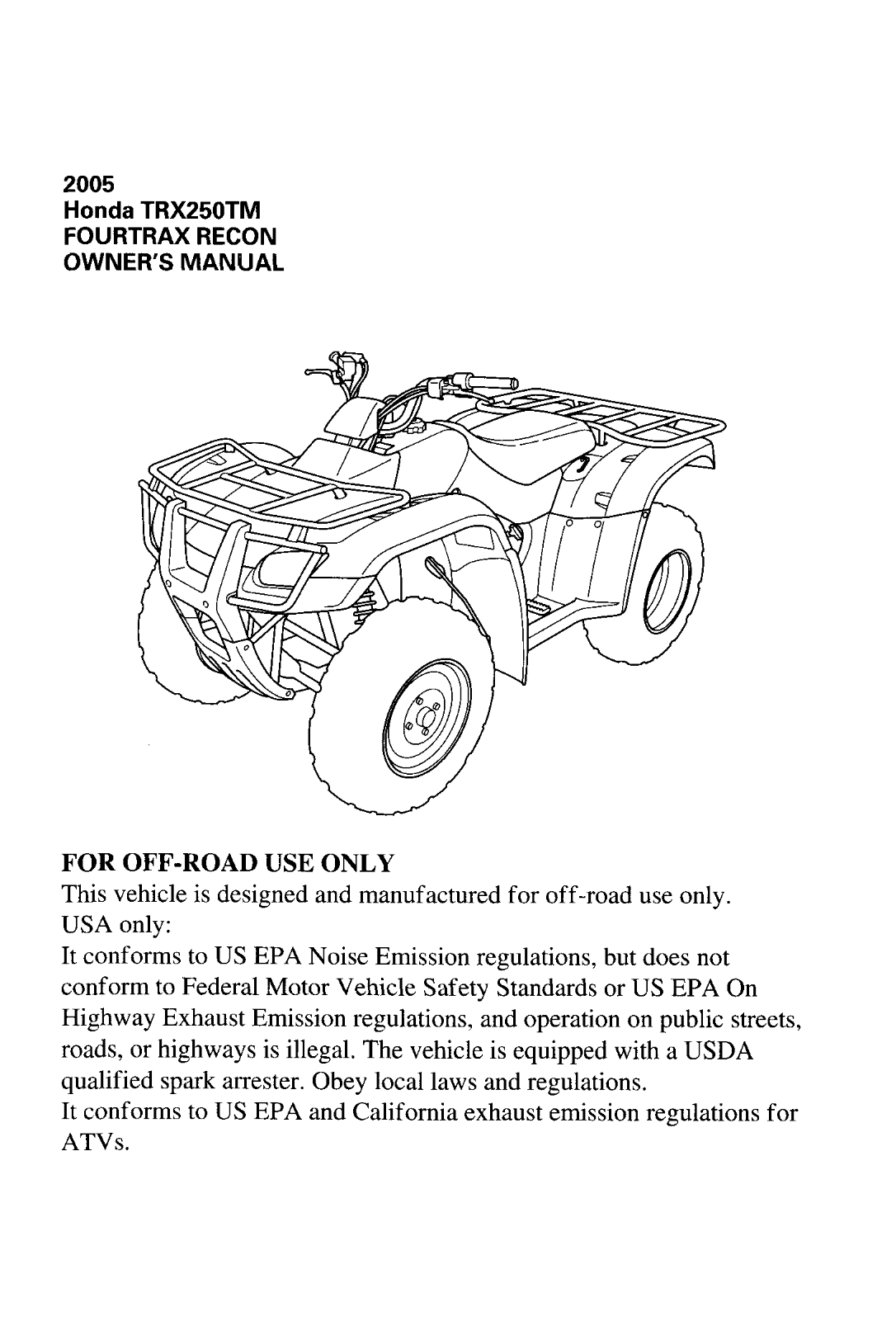 Honda TRX250TM 2005 Owner's Manual