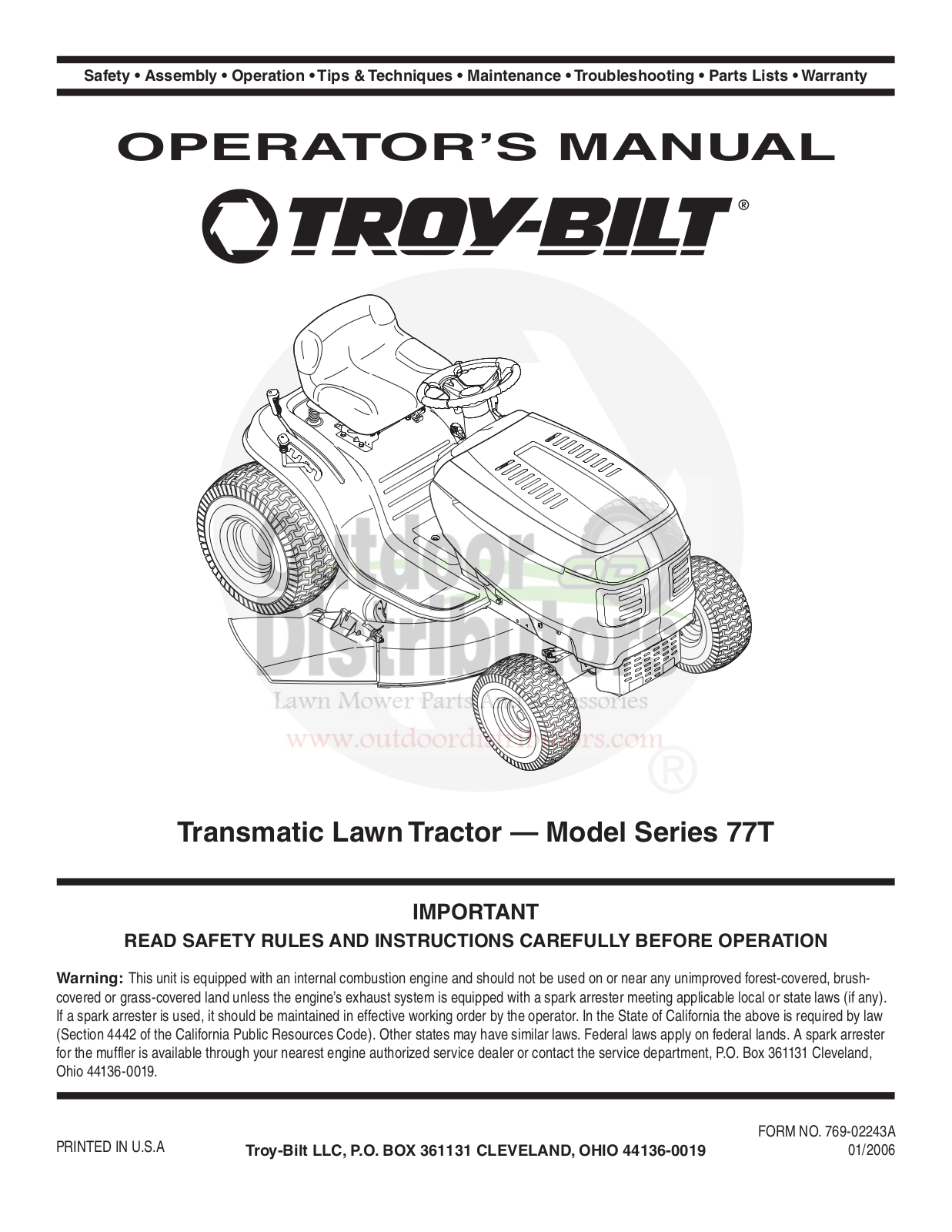 Troy-Bilt 77T User Manual