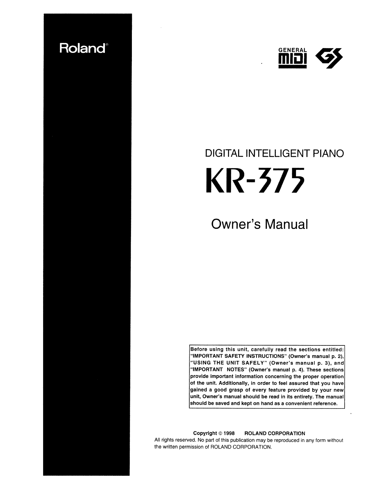 Roland KR 375 Service Manual