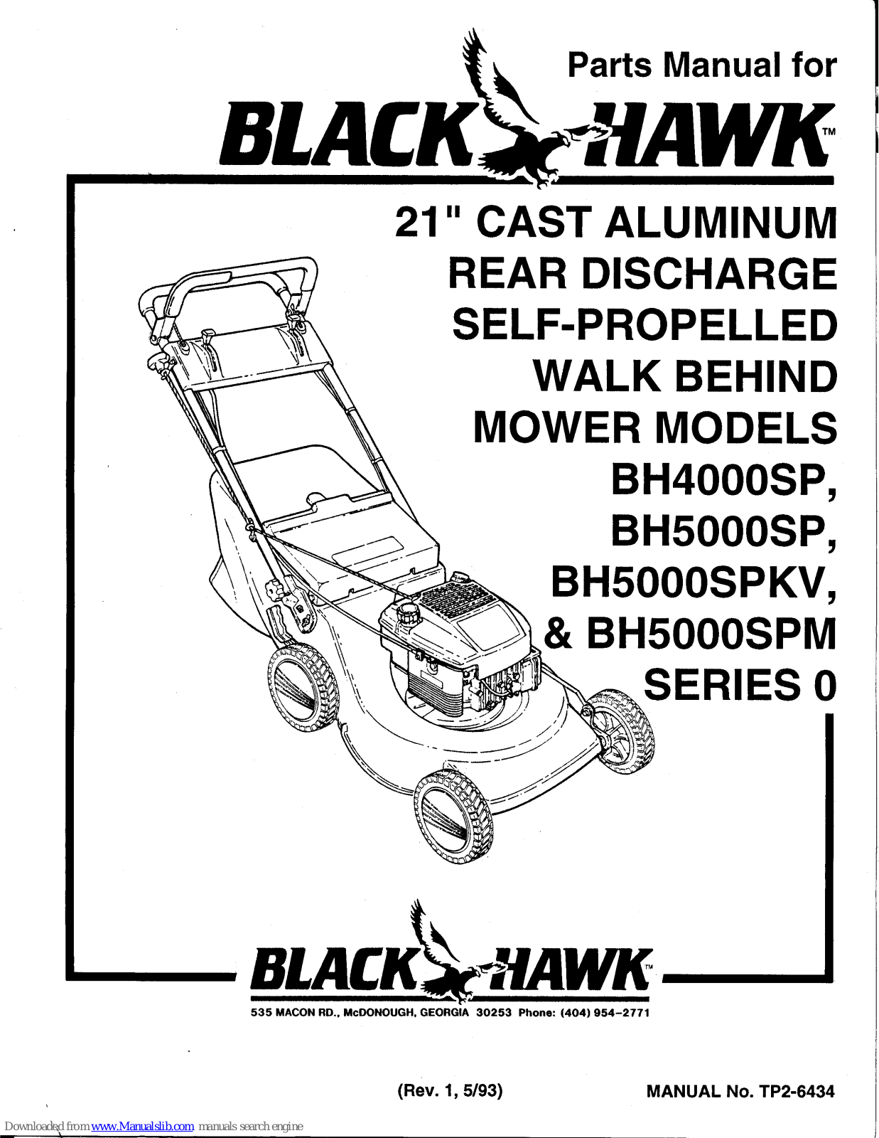 Black Hawk BH4000SP, BH5000SP, BH5000SPKV, BH5000SPM Parts Manual